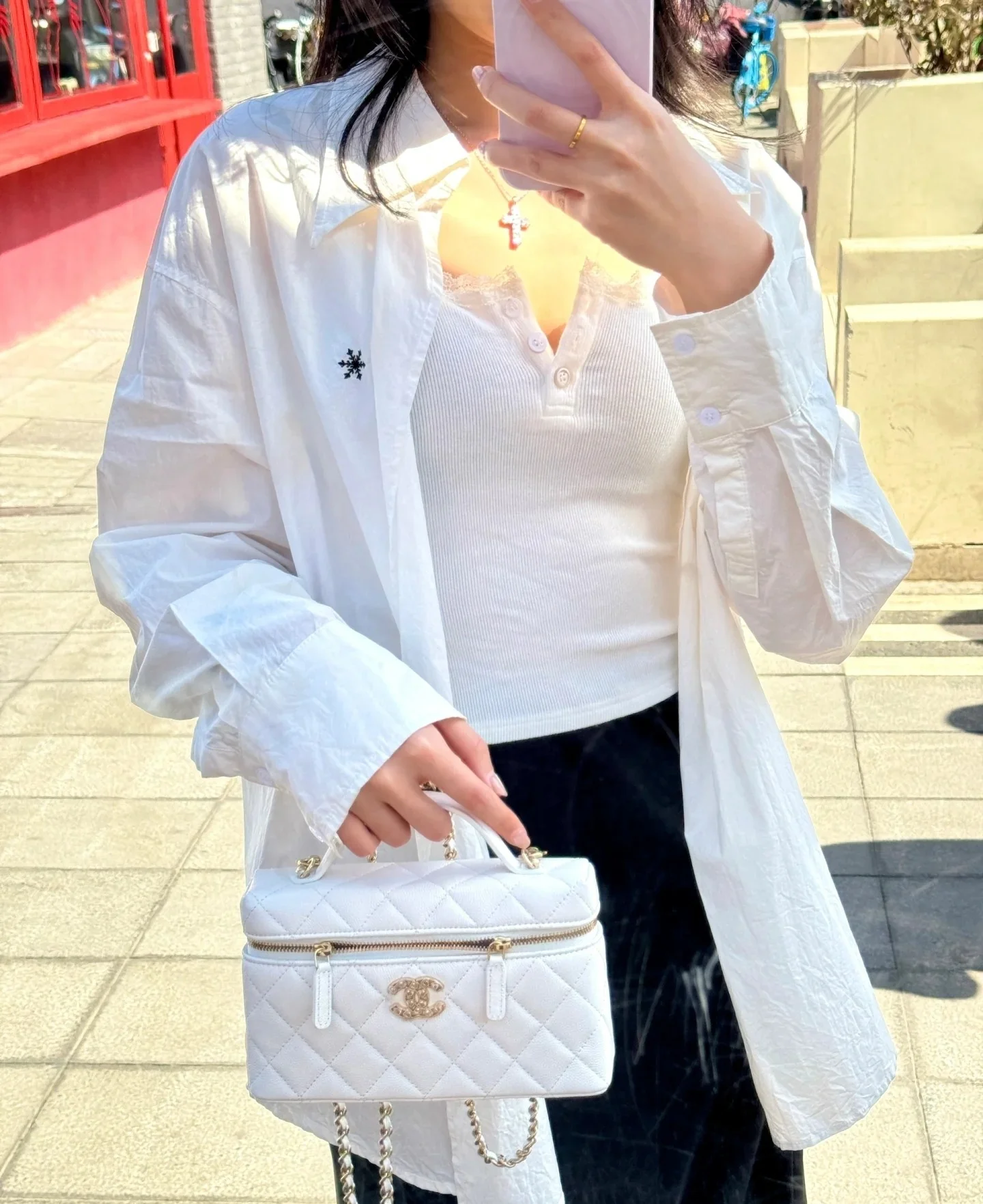 Сумочка Chanel 25p Heart Diamond LP с цепочкой - белая