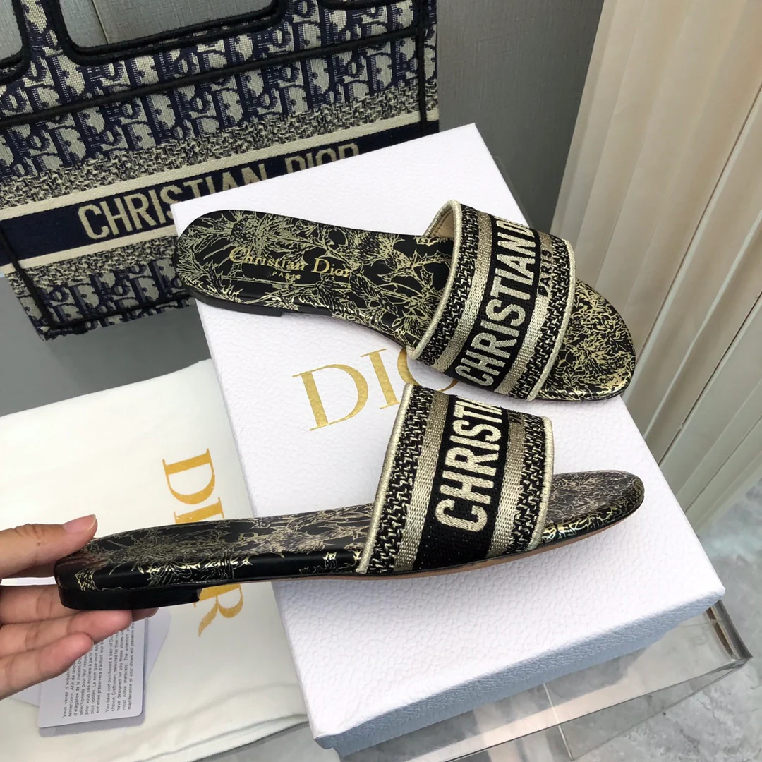 Узорчатые тапочки Dior 2024 - черные