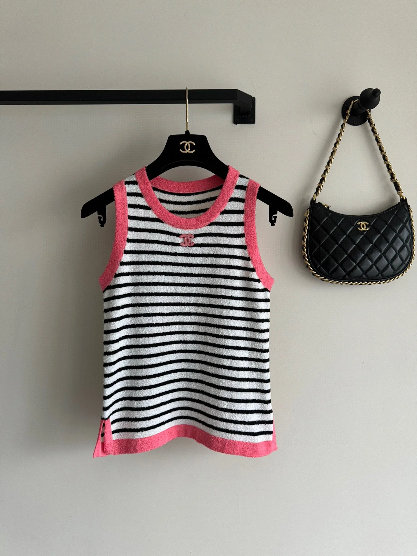 Жилет в стиле Chanel - 2403 - Новый полосатый жилет - Розовый