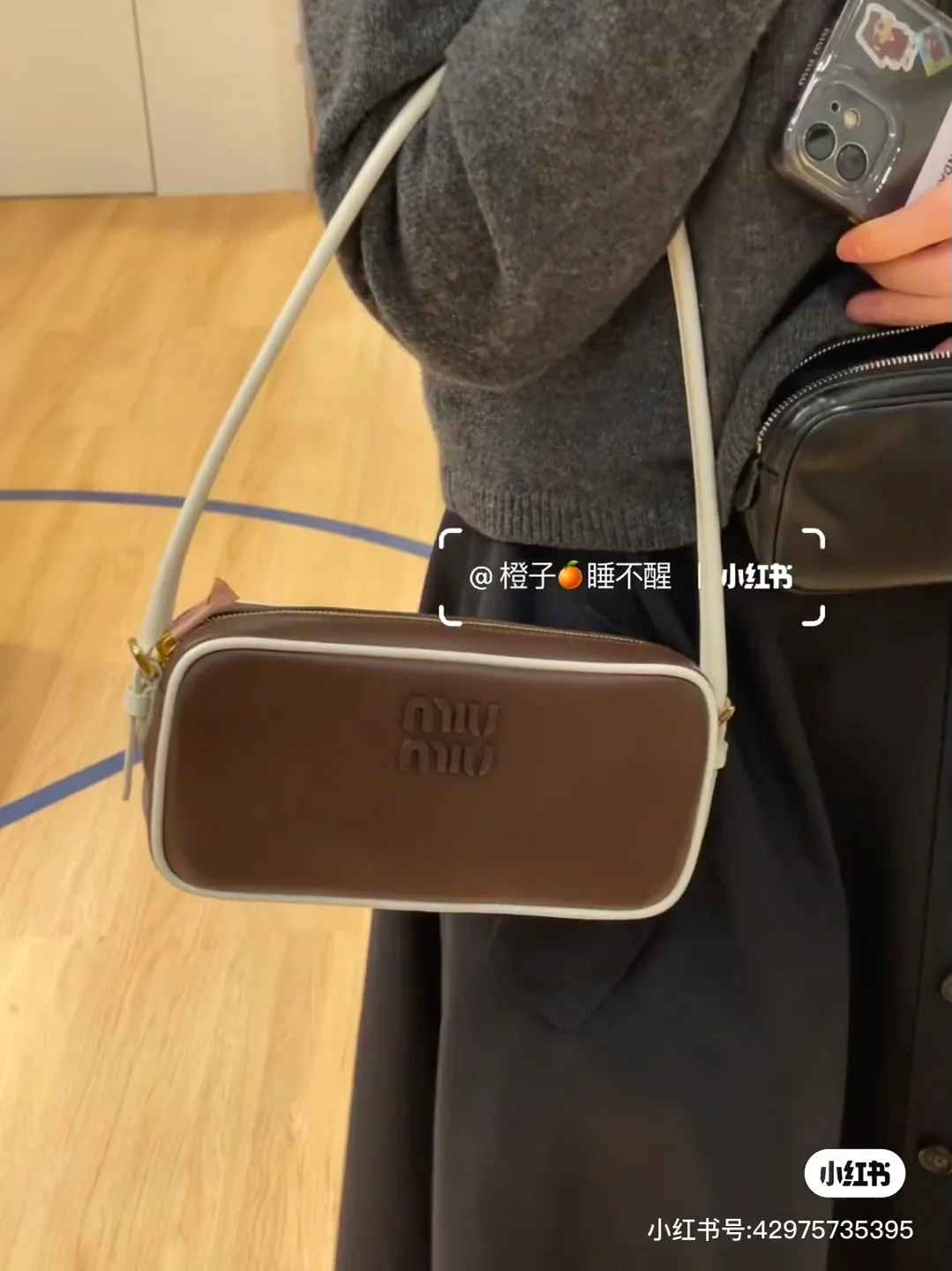 Сумка для маджонга Miu Miu-5ne024 из телячьей кожи, коричневая.