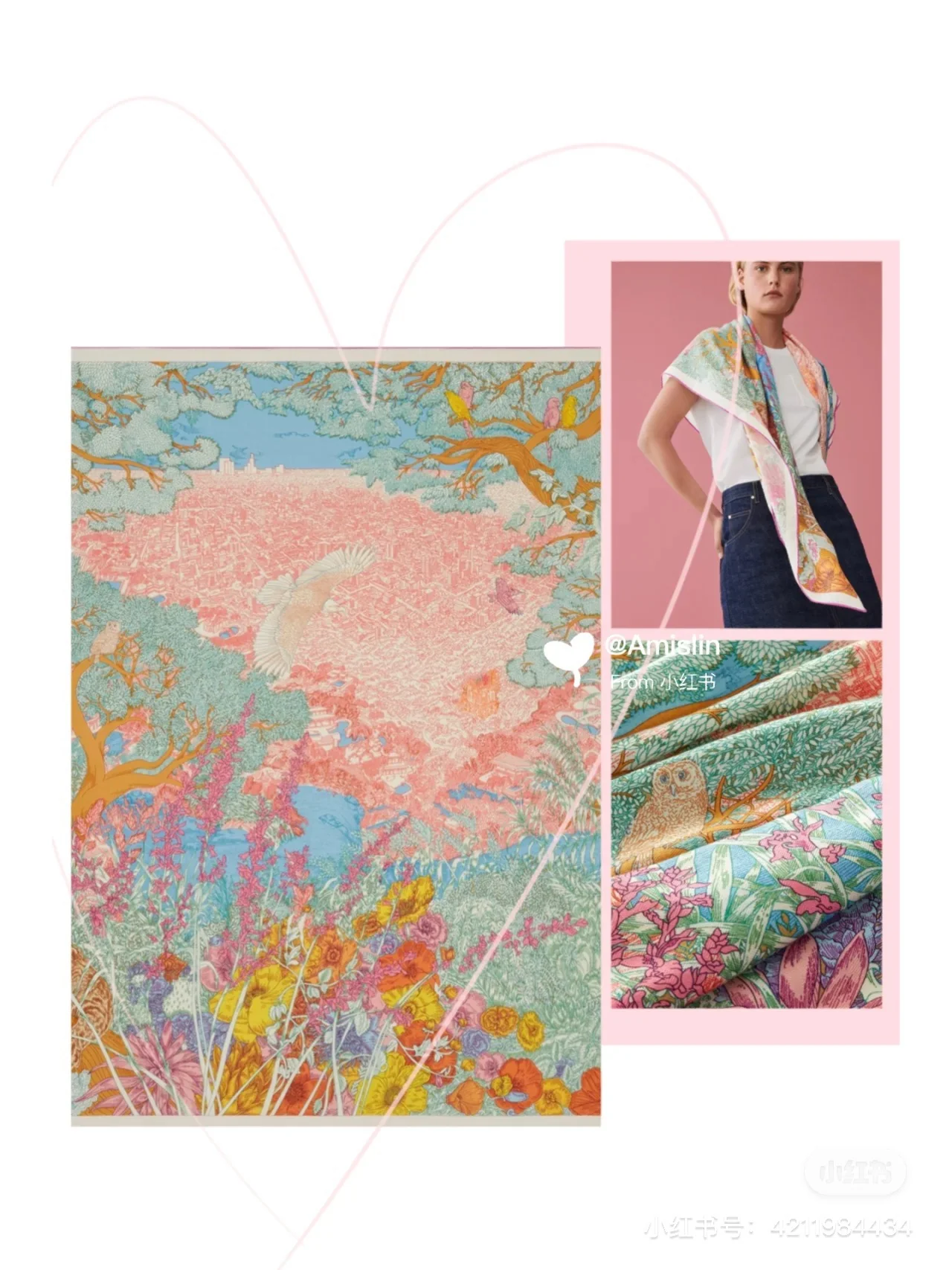 Большой шарф Hermes 2024 с цветочным рисунком — розовый.