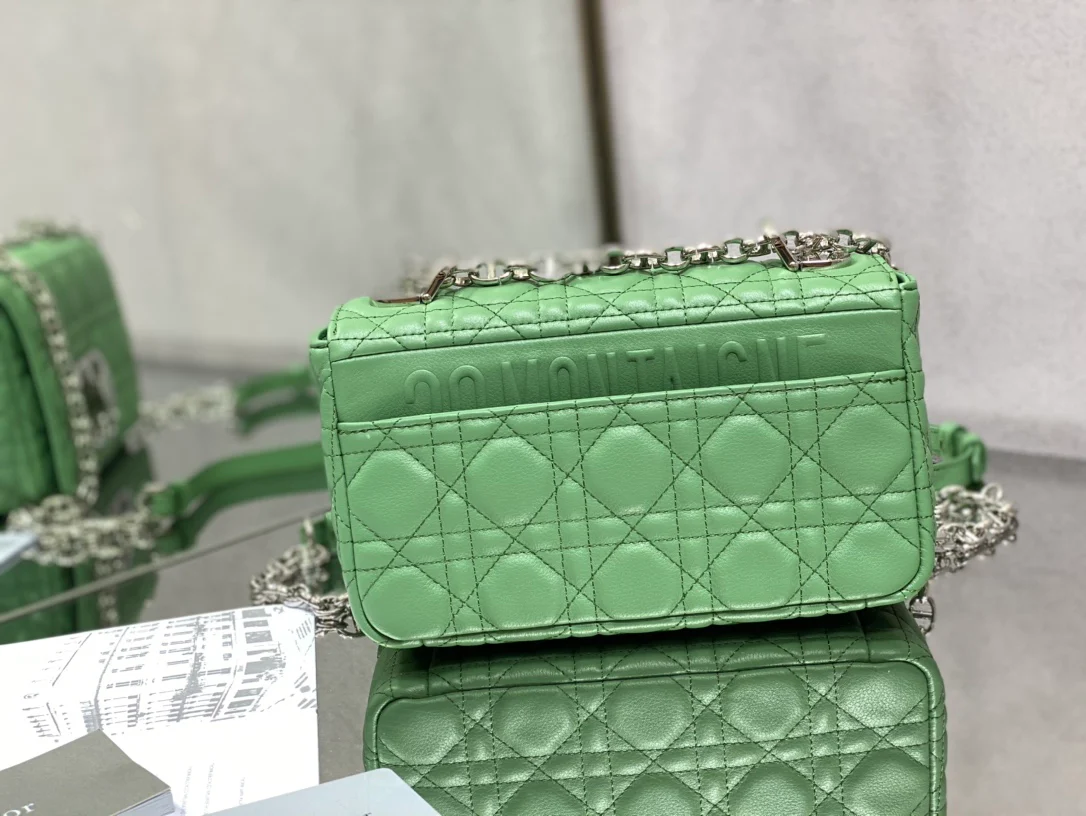Dior Caro Small 20cm, зеленые, с серебряной пряжкой, из телячьей кожи.