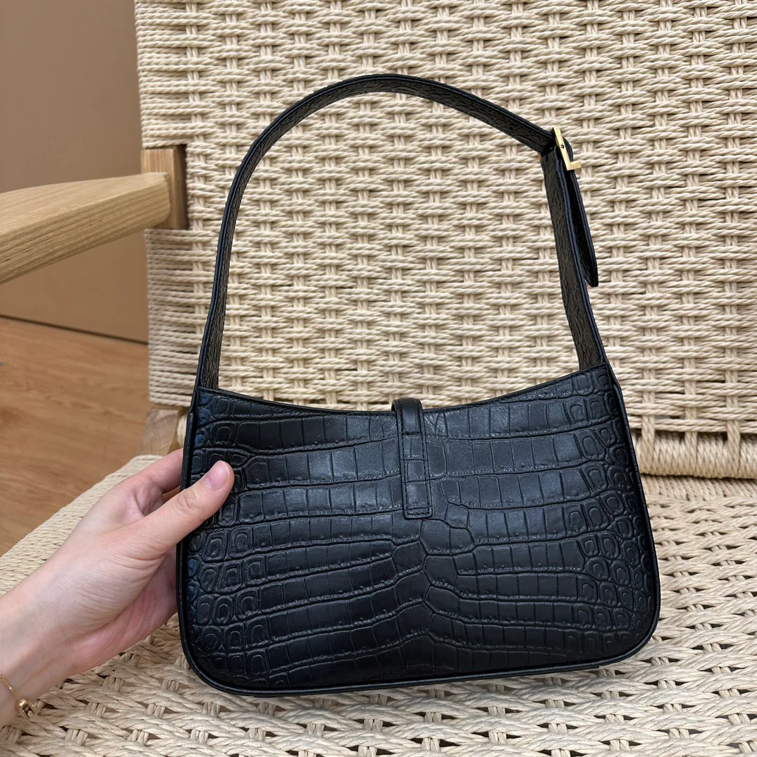 Кожаная сумка через плечо YSL-le-5-a-7 - крокодиловая кожа, черная