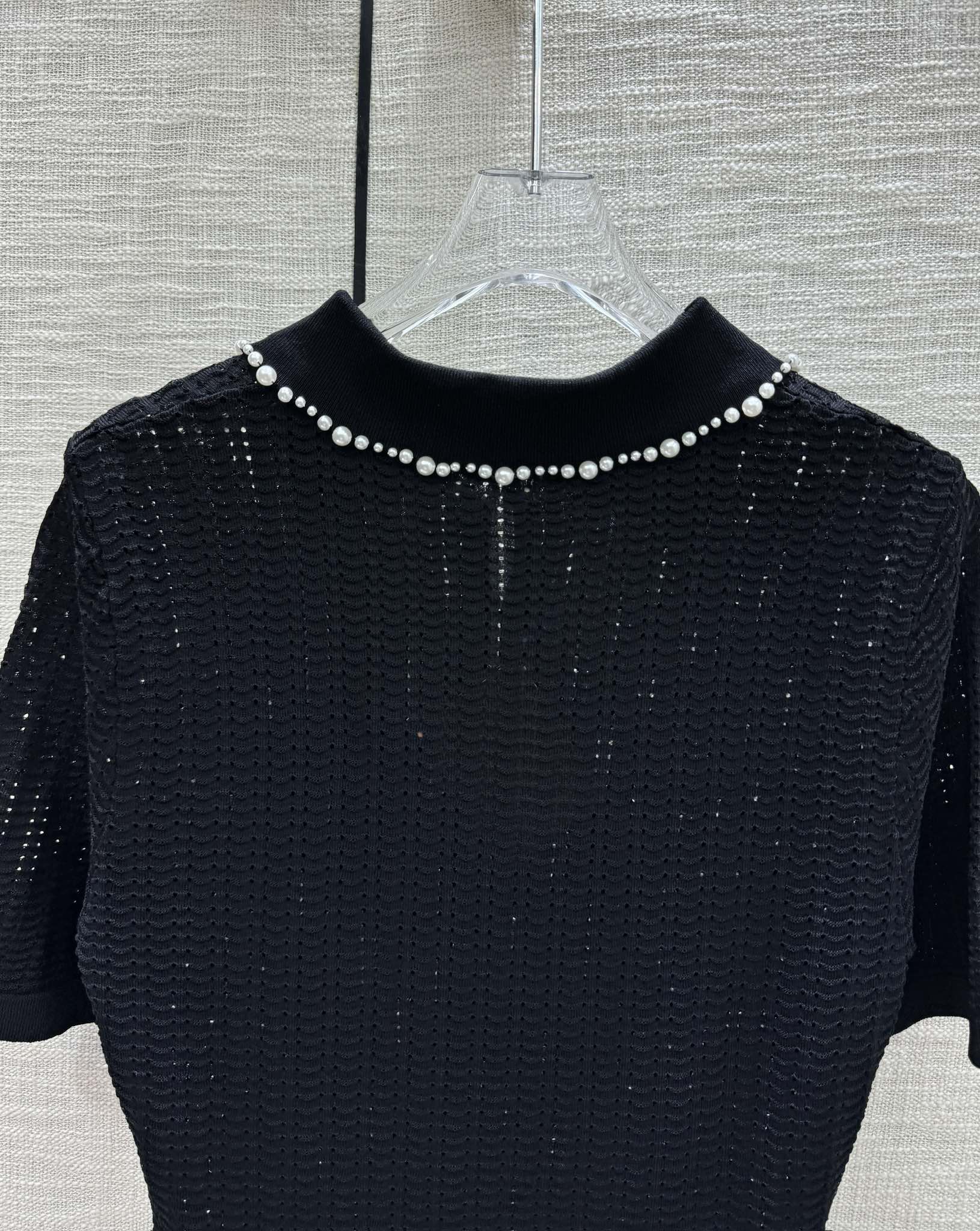 Miu Miu - 2404 - Трикотажная футболка с коротким рукавом и французским воротником-поло - Черная