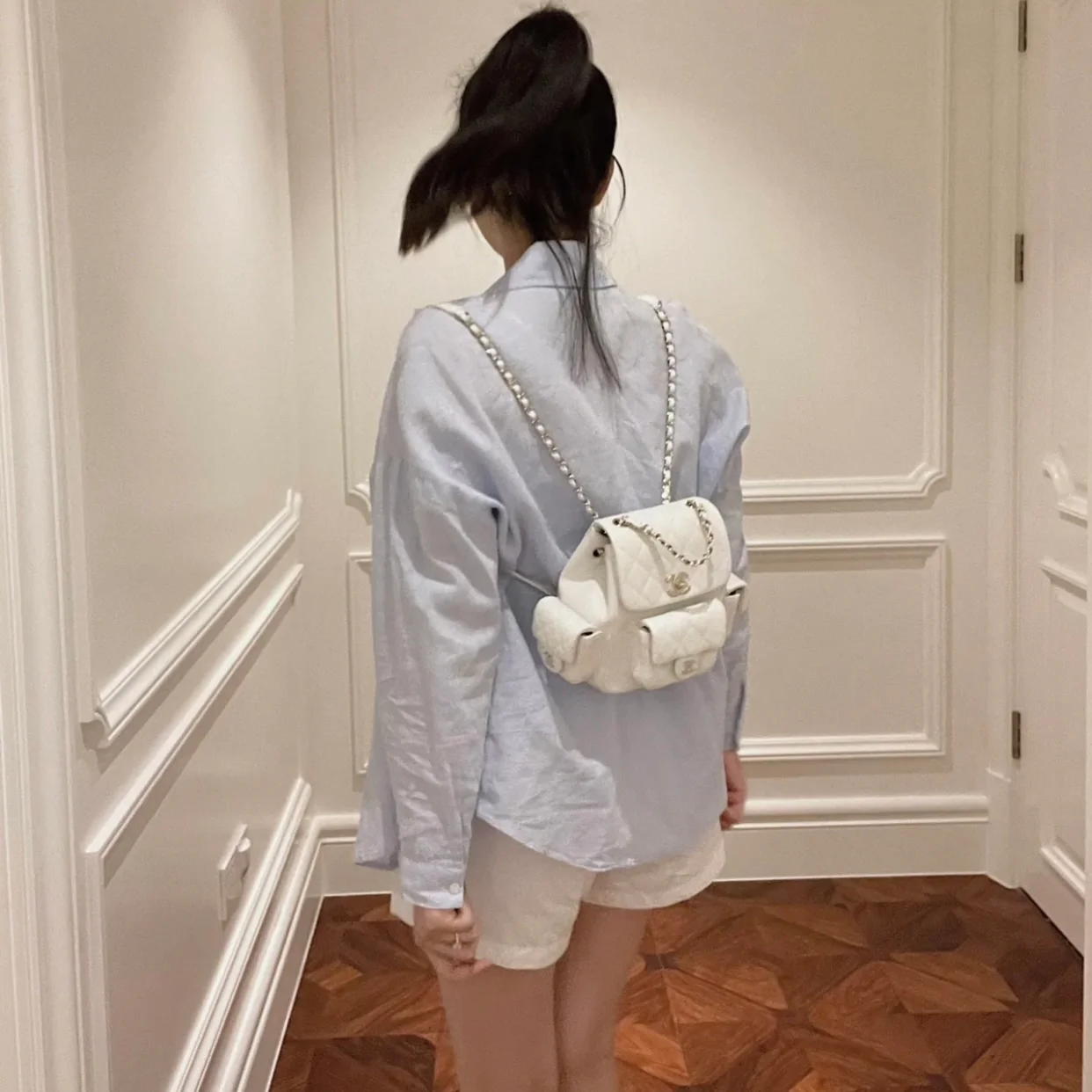 Chanel - Новая маленькая сумка через плечо Tank Duma - Два боковых кармана - Белая - 1