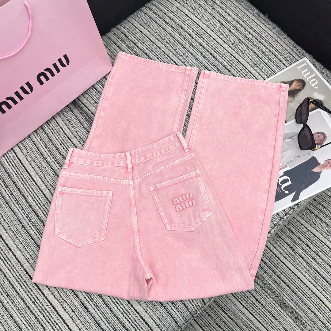 Miu Miu - 2404 - Коллекция весна/лето 2024 - Новые прямые джинсы Miu - Розовые