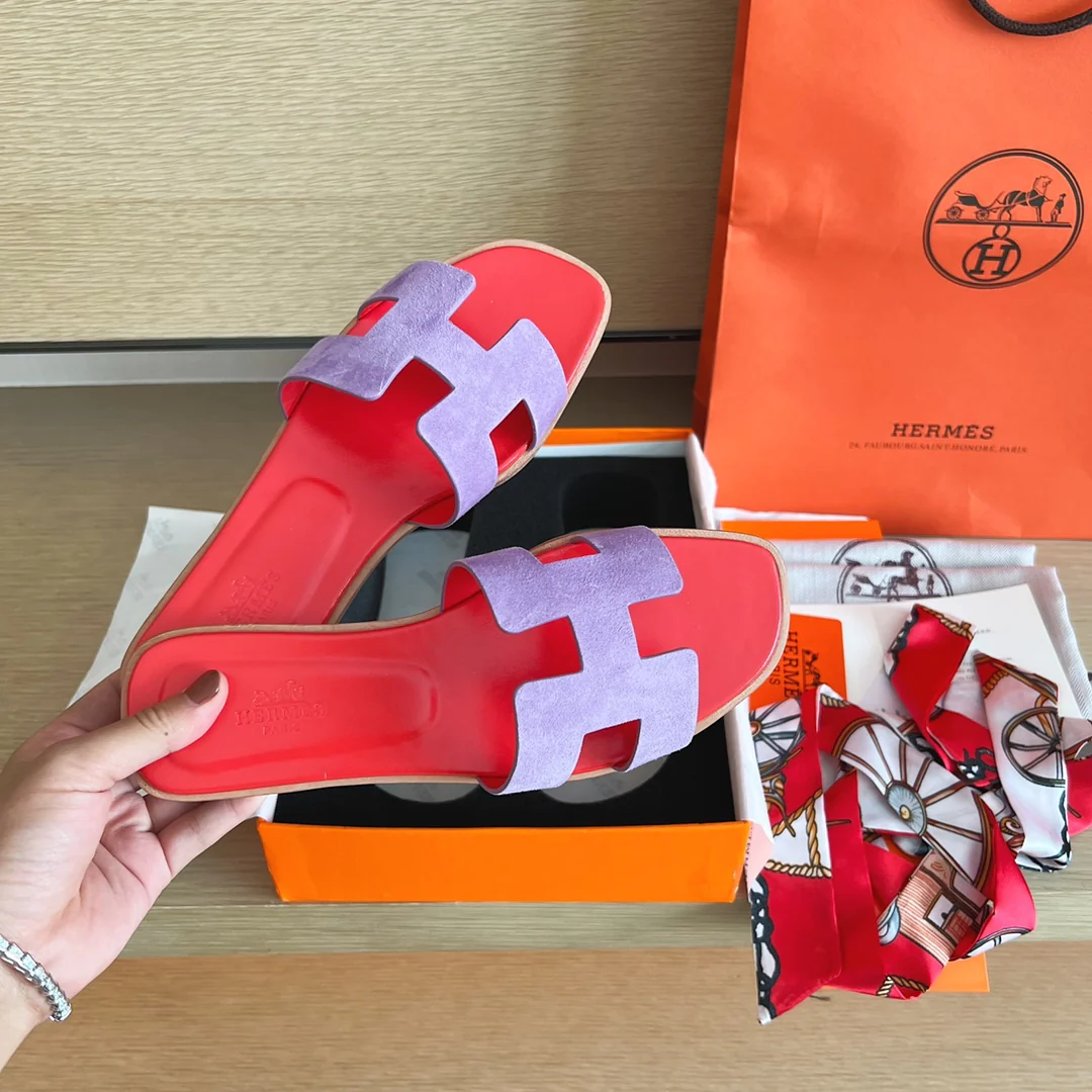 Новые цвета Hermes 2022 - Ручное плетение - Плоские тапочки H - 3