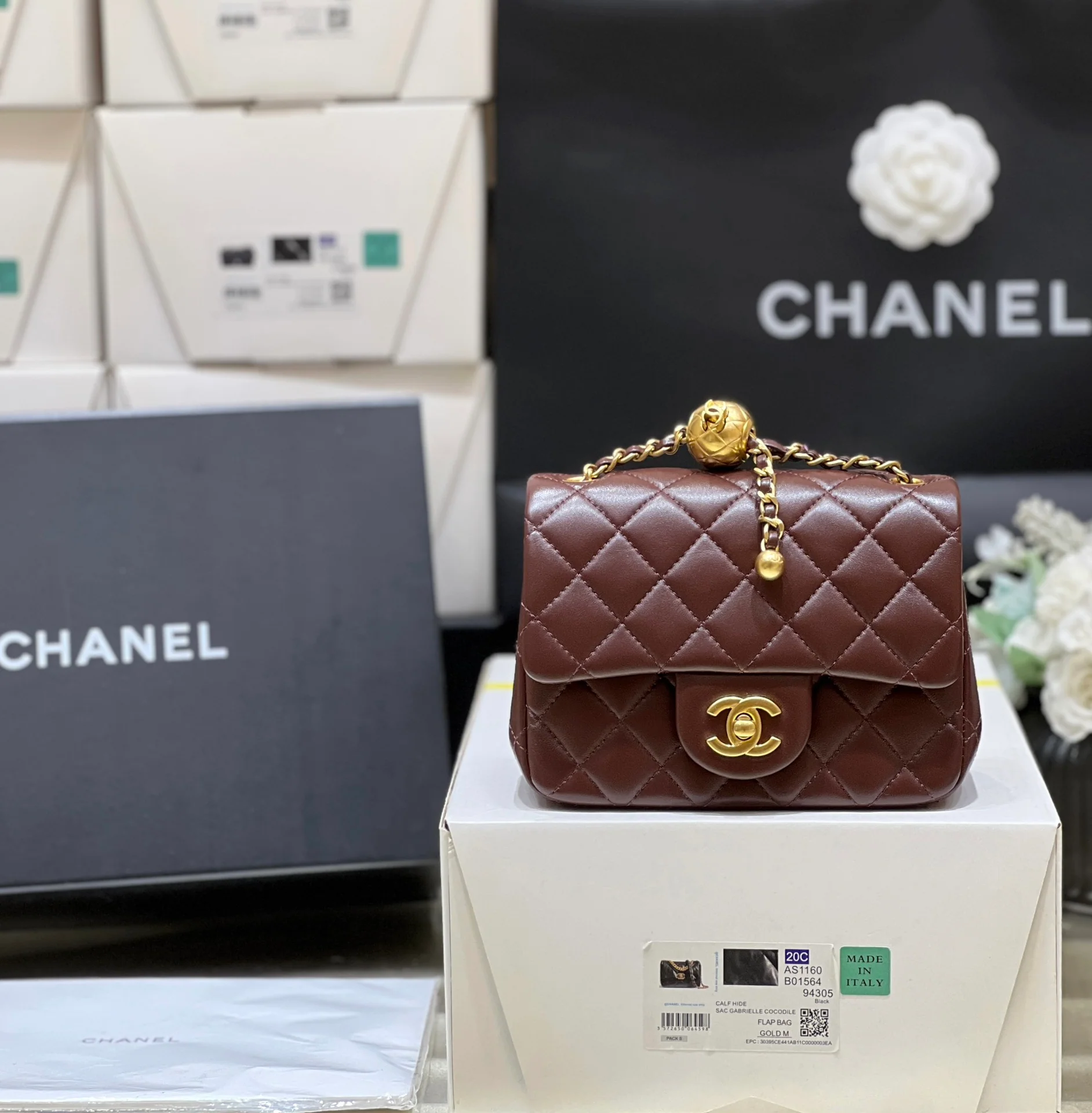 Chanel CF Gold Ball Square Fat Man - Burgundy