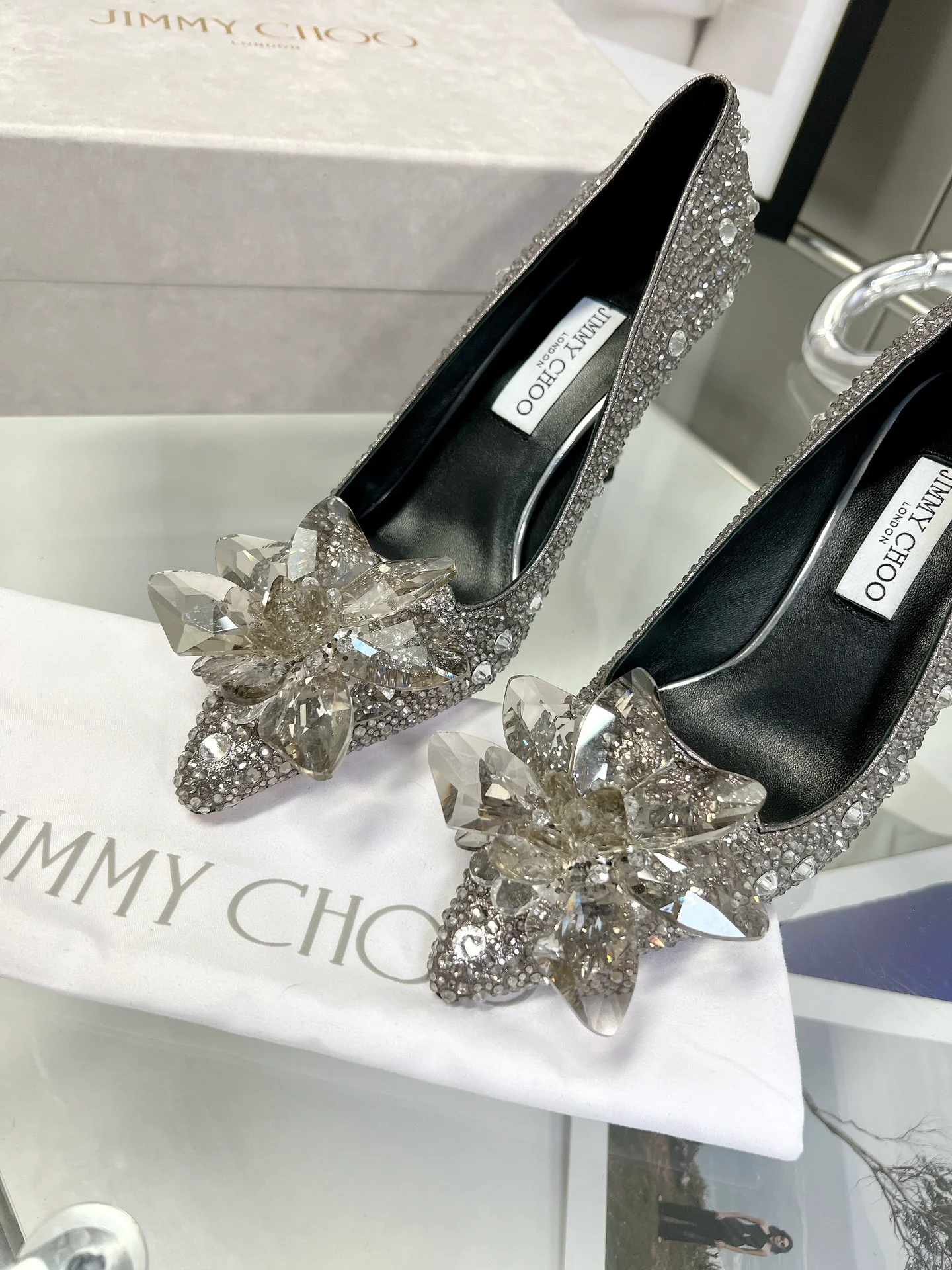 Свадебные туфли Jimmy Crystal - на высоком каблуке - серо-черные