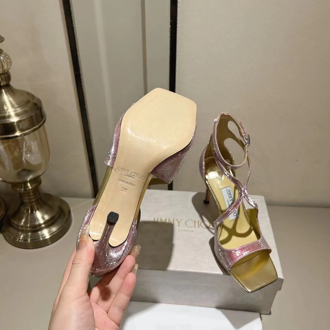 Босоножки на высоком каблуке с открытым носком Jimmy Paris Window Custom Design - Bling Bling - 10 см - розовые