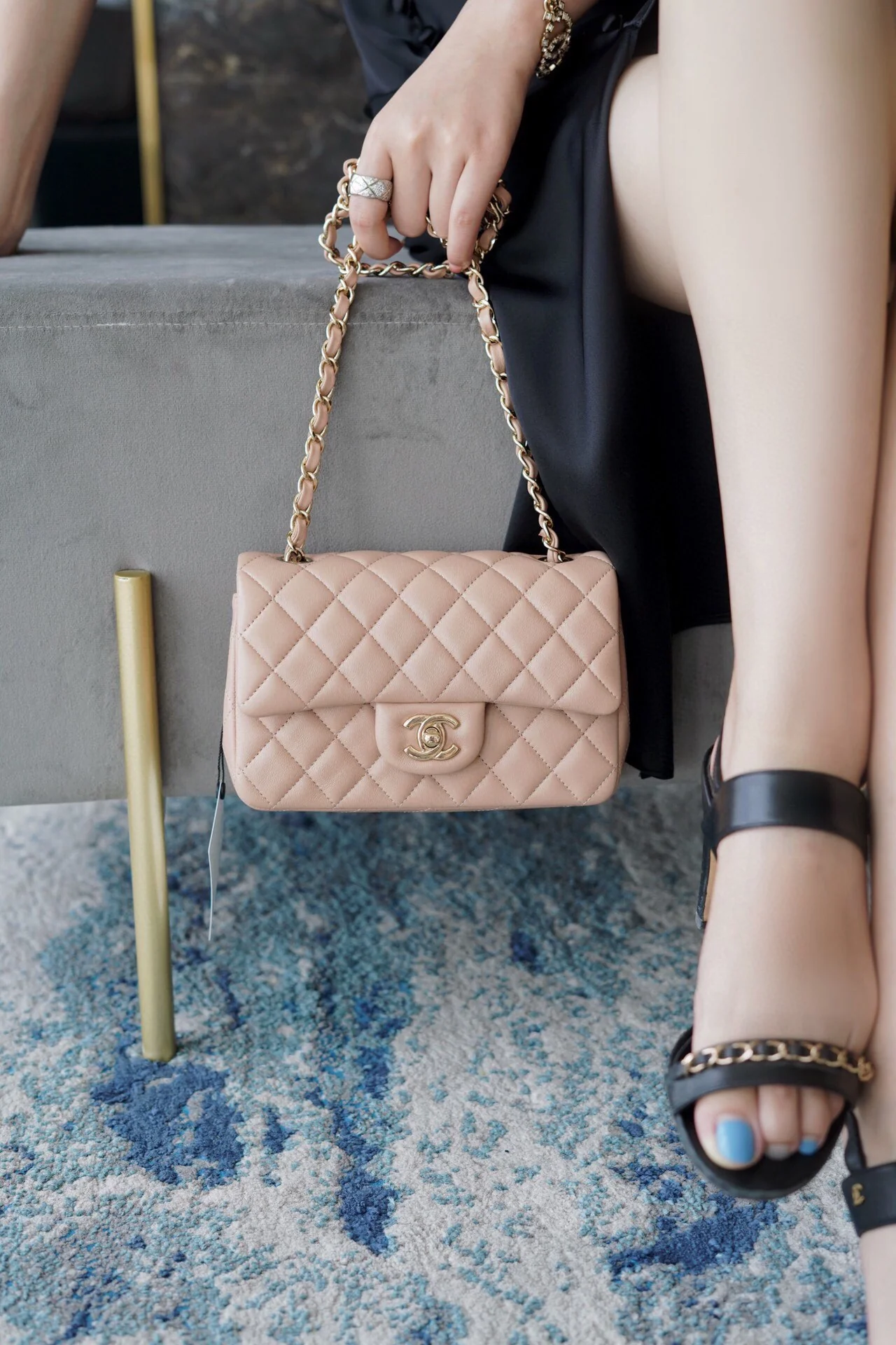 Chanel CF Mini 20cm - Milk Tea Apricot Lambskin with Light Gold Buckle - CF20