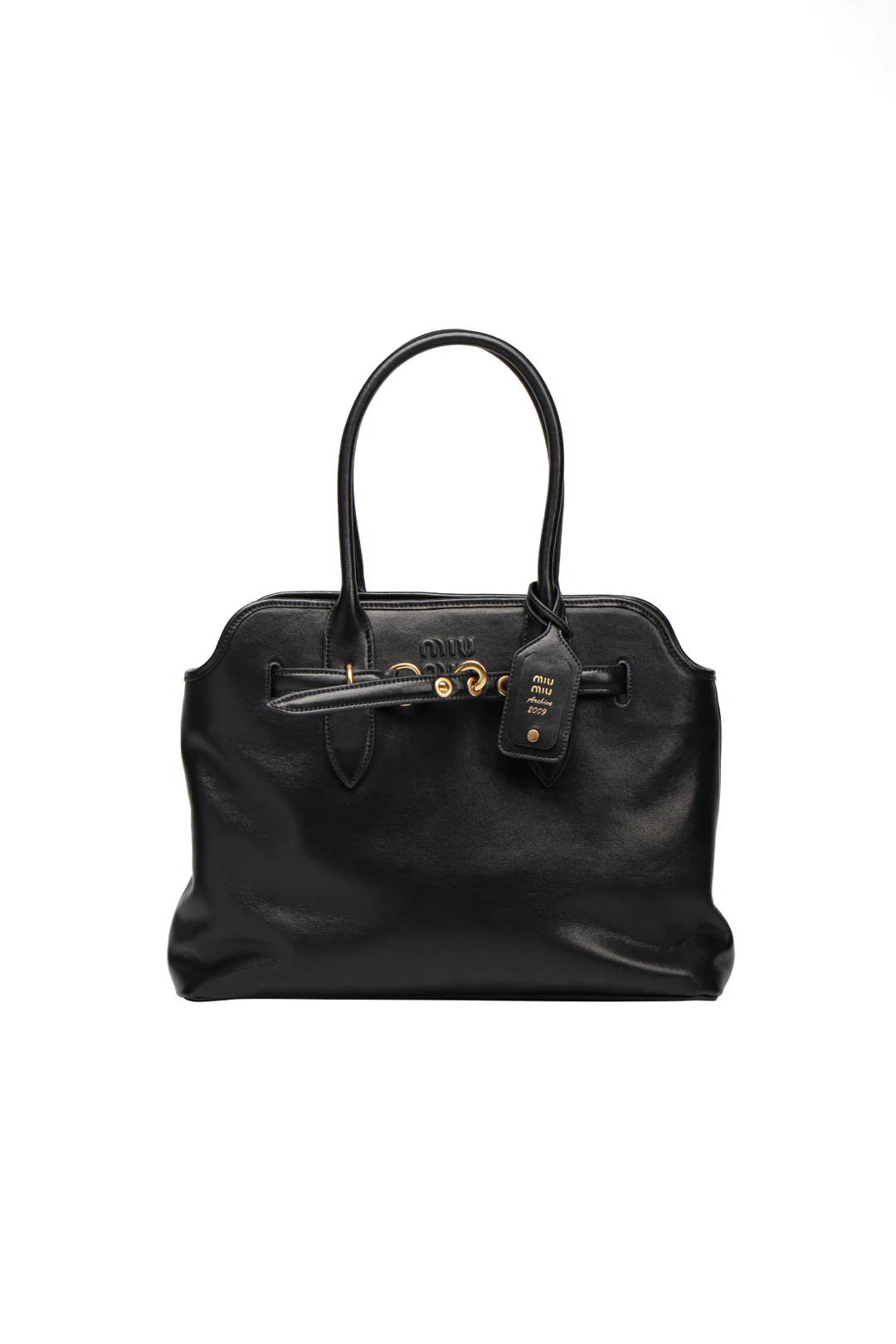 Сумка Miu Miu Aventure из кожи наппа, черная, средний размер.