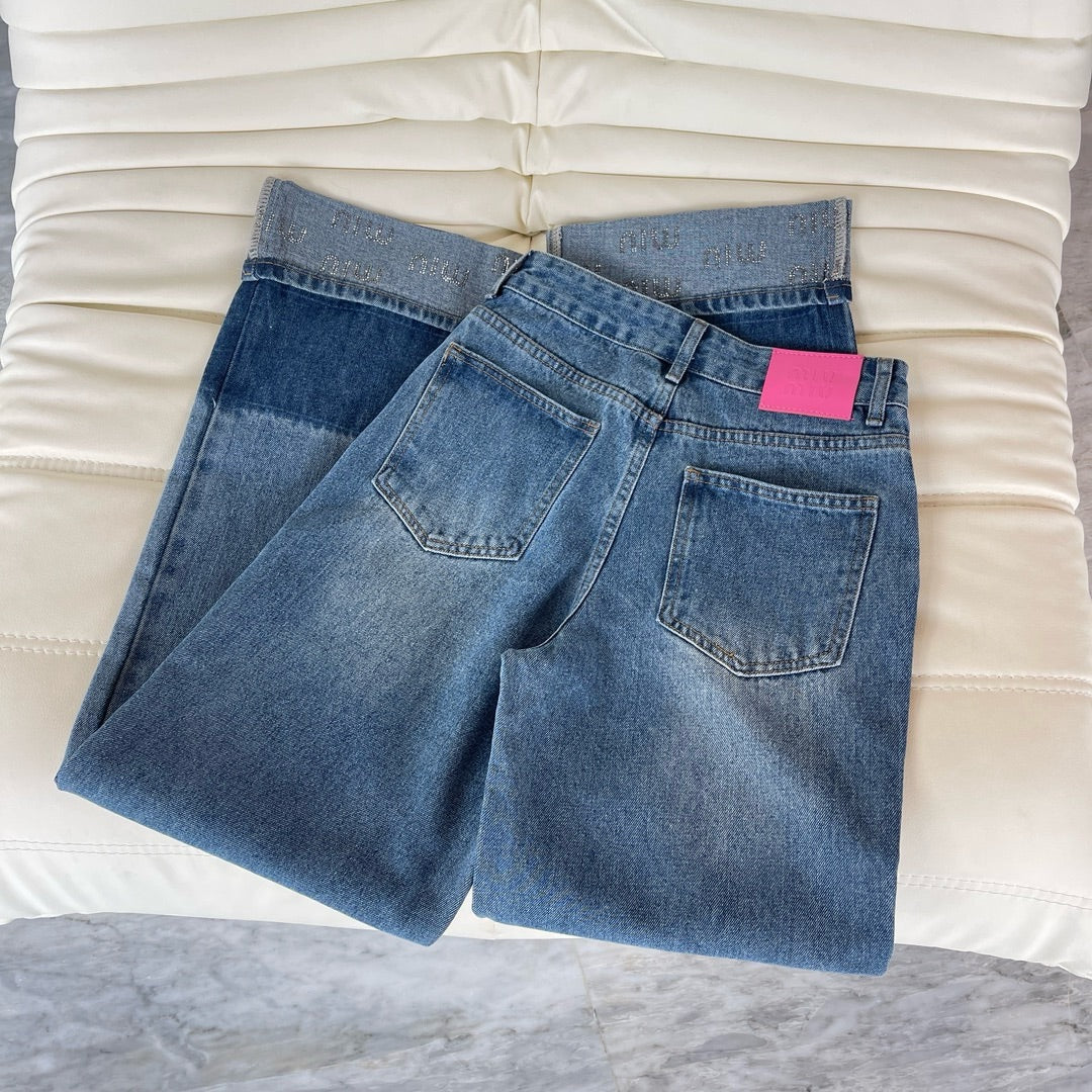 Miu Miu-2404 - Джинсы с отделкой стразами по низу