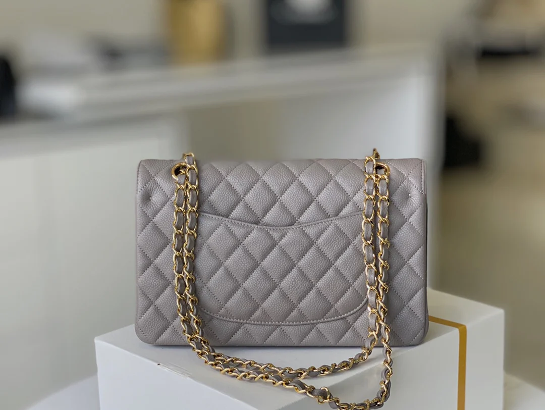 Chanel - Икра - Сумка CF - Серая с золотой фурнитурой - 25 см