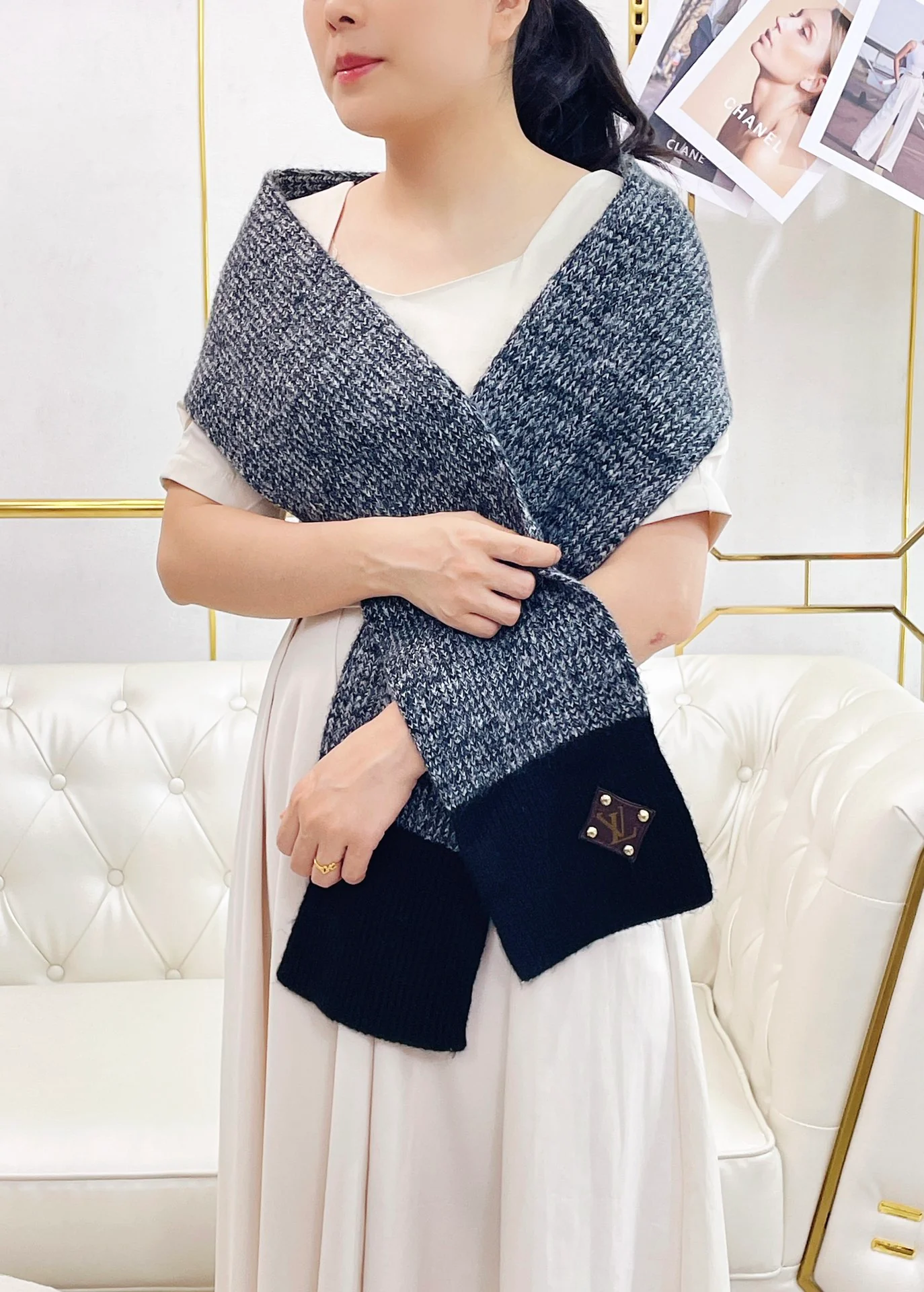 Вязаный шарф LV - 100% кашемир - 20 см - 180 см