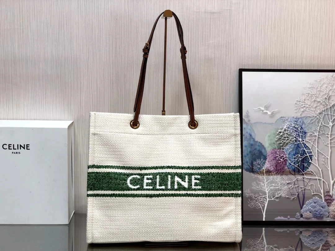 квадратная сумка из плетеной и коровьей кожи Cabas Celine Plein Soleil
