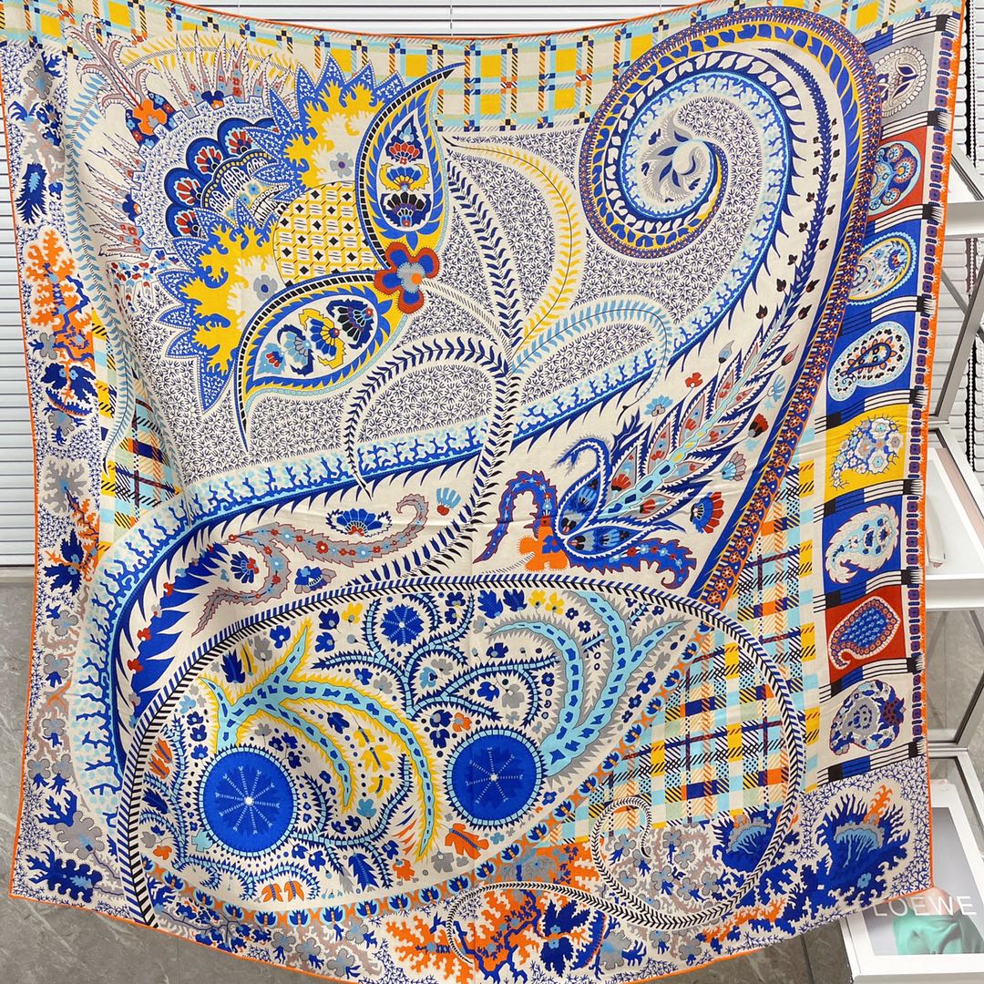 Большой двусторонний шарф Hermes - 136 см - 30 см - Шелк 70 - Шерсть 5