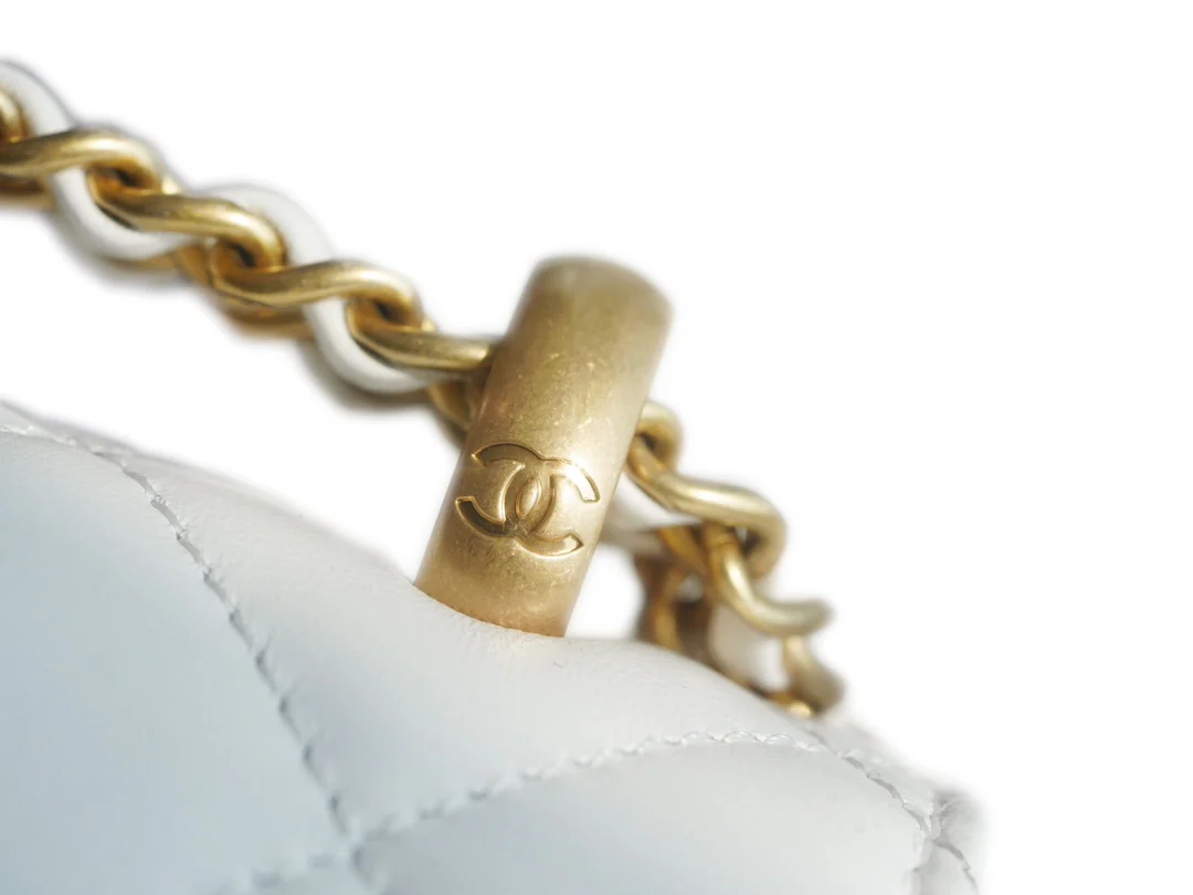 Chanel 24c Double Gold Ball CF Mini 19 White 1
