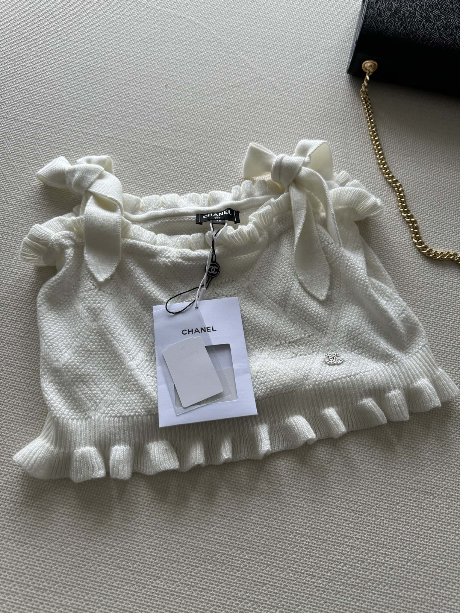 В стиле Chanel - 2403-24 Новая вязаная короткая майка-топ ранней весны - Розовая - 1