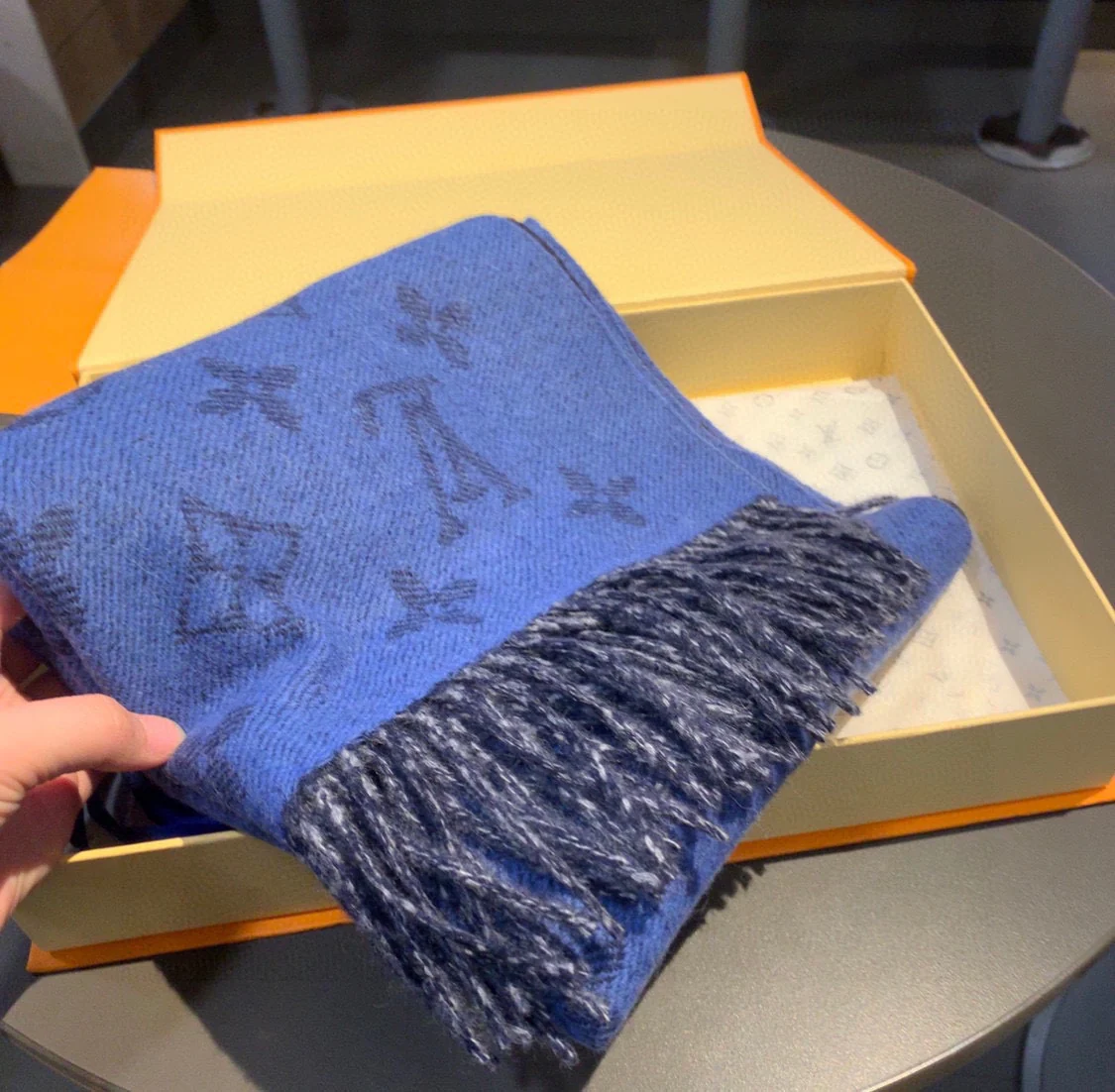 Двусторонний шарф LV Monogram - Смесь шерсти и кашемира - Синий