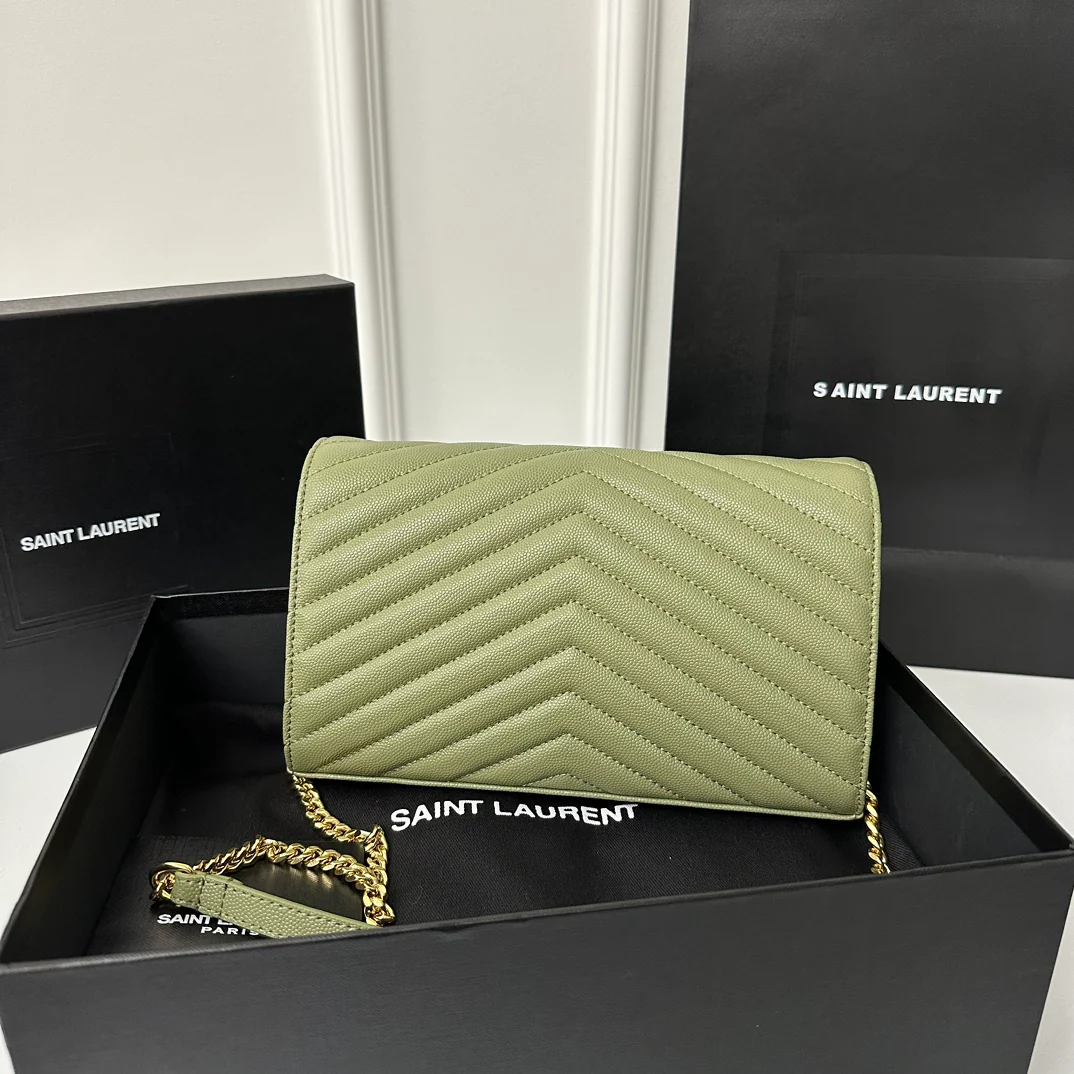 YSL Monogram Caviar WOC Avocado Green Gold Buckle 22cm 1
