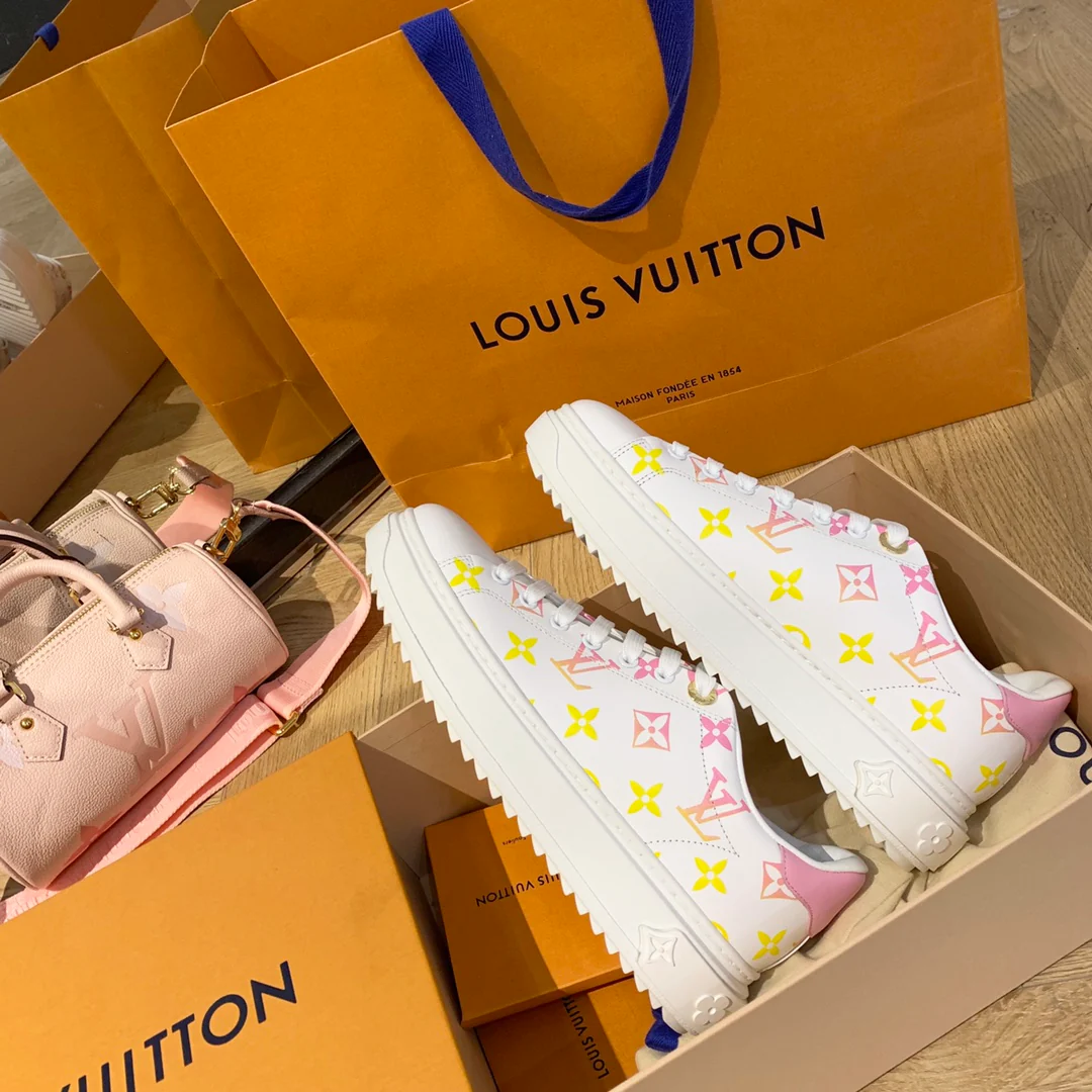 Обувь LV - LV - белые кроссовки - розово-желтый градиент