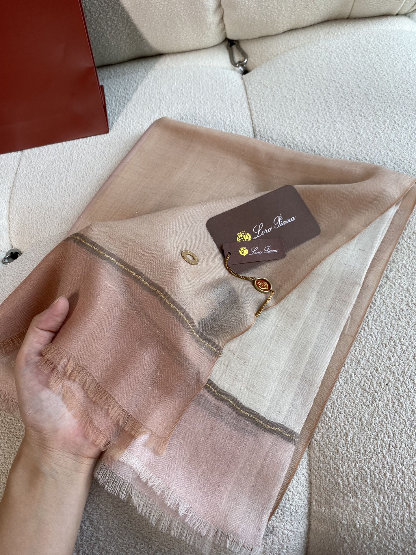 Loro Piana - Кашемировая шаль с серебристым клетчатым узором в стиле колор-блок - 90-200 см - 3 см