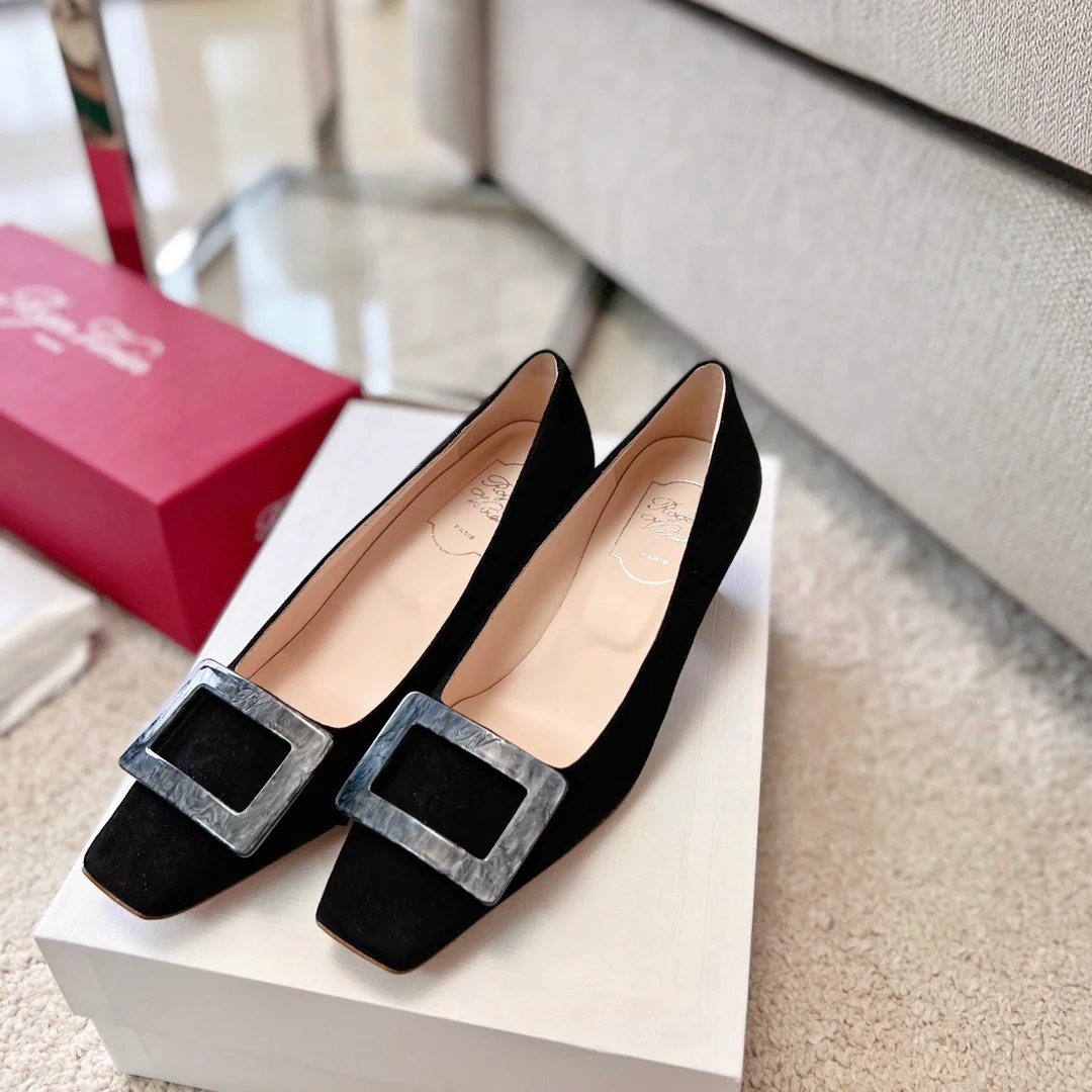 Туфли RV - Туфли на массивном перламутровом каблуке с узором в виде облаков - Черные - 4-5 см