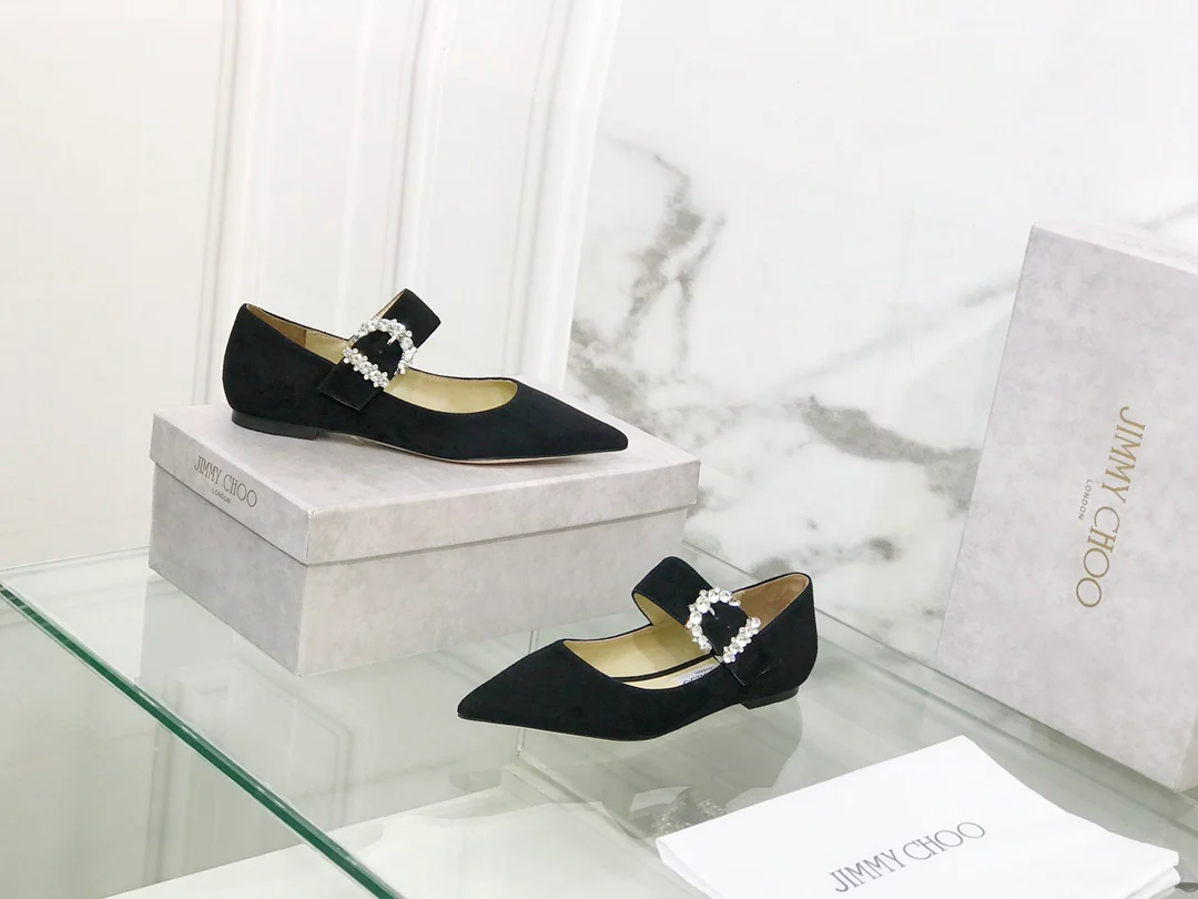 Балетки Jimmy с пряжкой и стразами, с острым носком - 1