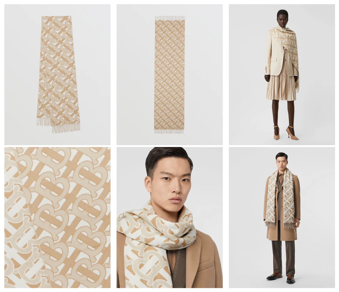 Классический шарф/шаль Burberry с логотипом TB - 50 см - 200 см - 100% кашемир - 2 шт.