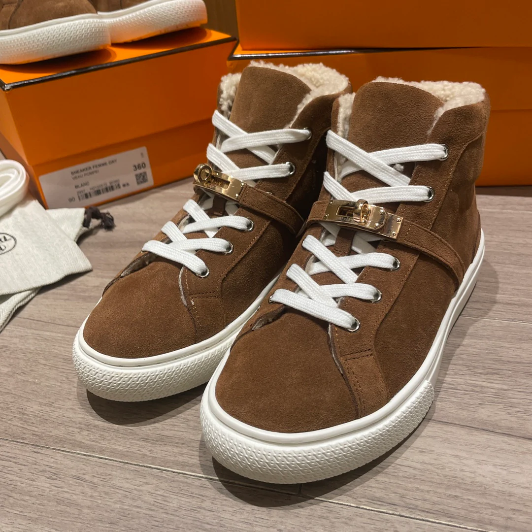 Высокие шерстяные кроссовки Hermes Kelly, низкие кроссовки унисекс, коричневые