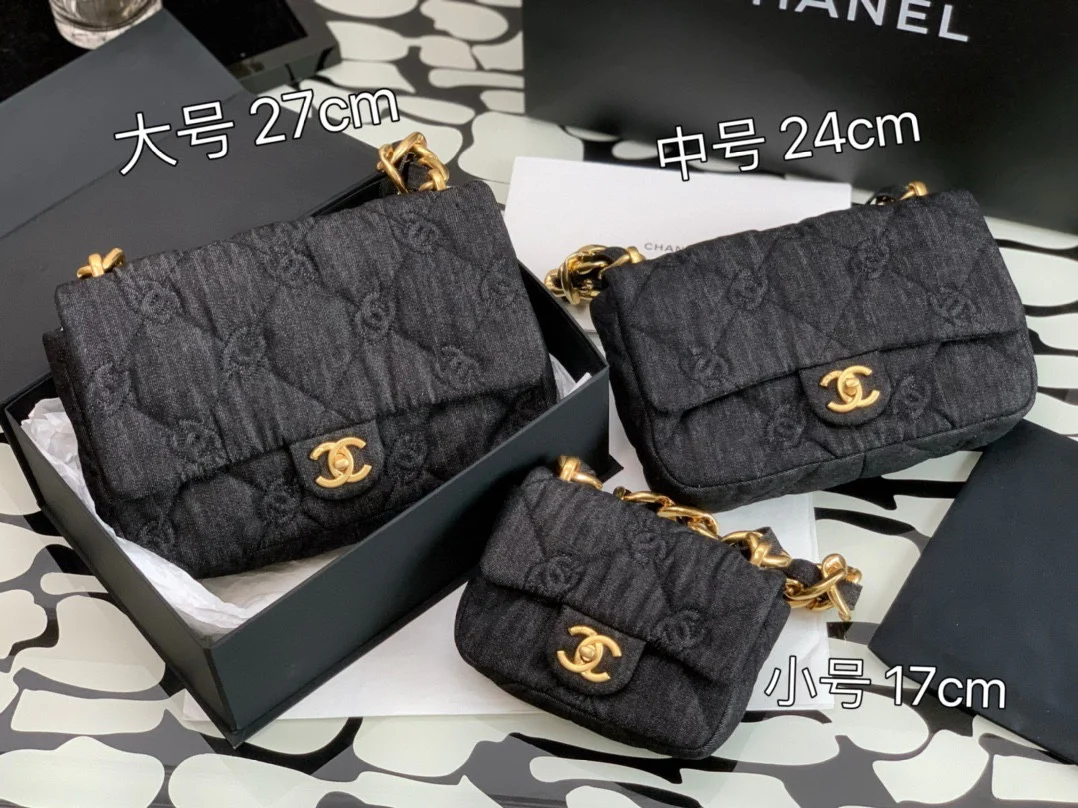 Сумка Chanel CF Chunky Chain Denim Shoulder Bag 2022 года, черная - Таблица размеров