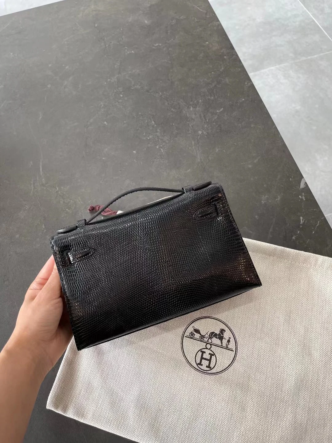 Hermes Kelly Mini 1-го поколения - Кожа ящерицы - Черный - Золотая фурнитура