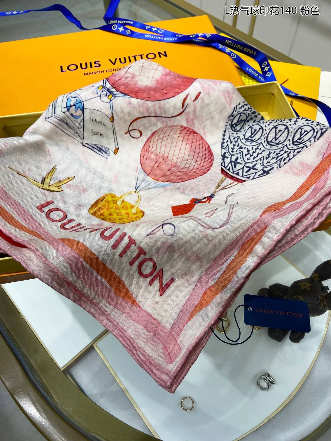 Квадратный шарф Hermes с принтом воздушных шаров - 140-100 см - Кашемир