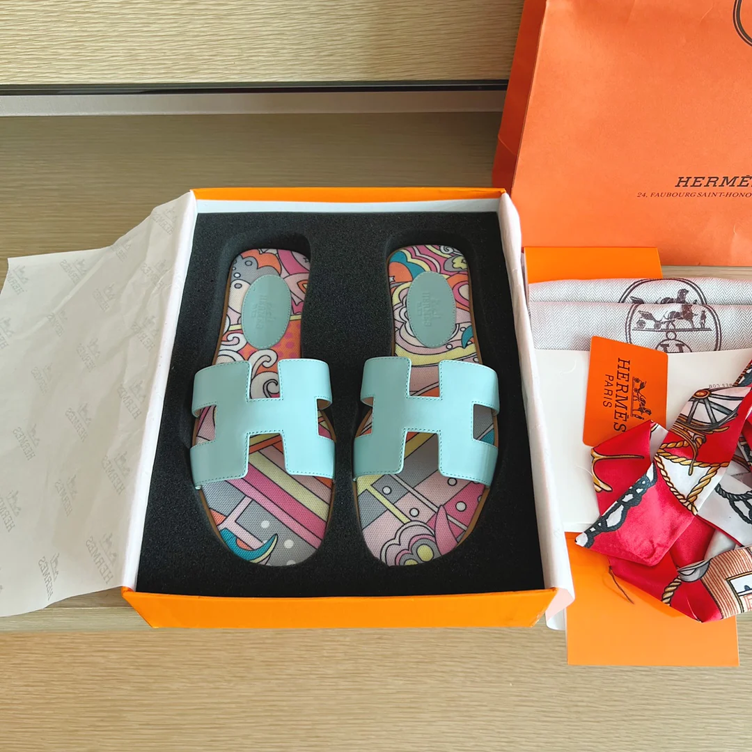 Классические тапочки Hermes H — улучшенная упаковка — светло-голубой