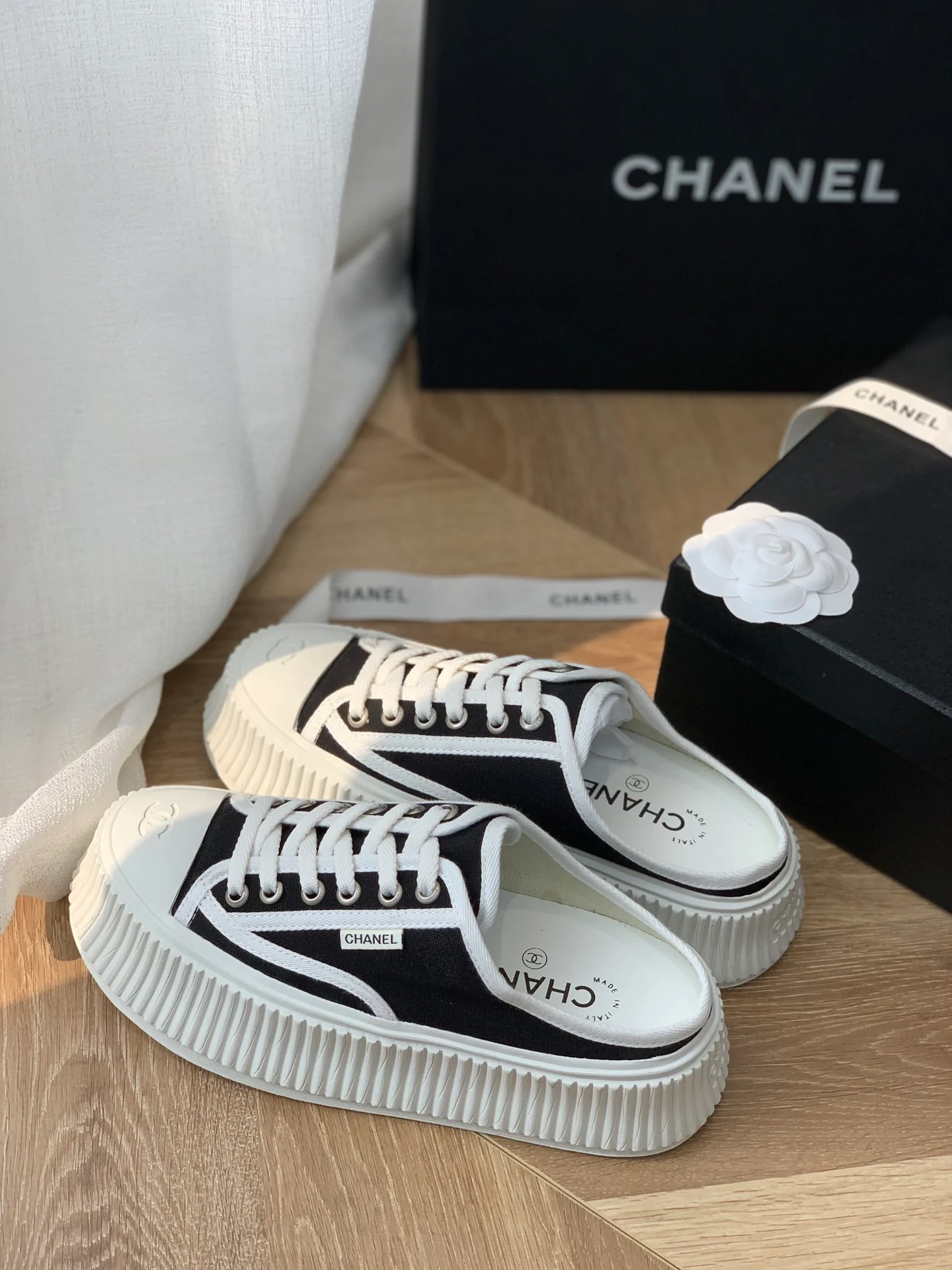 Тапочки на платформе Chanel - холщовые тапочки