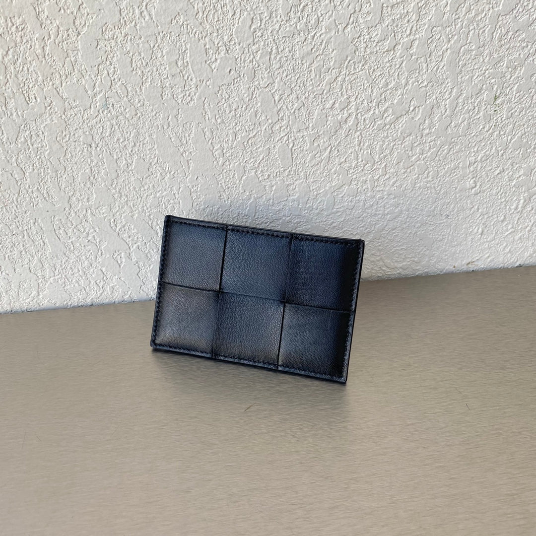 BV-小格子 卡包 小羊皮 11.5x7.5cm 亮皮黑