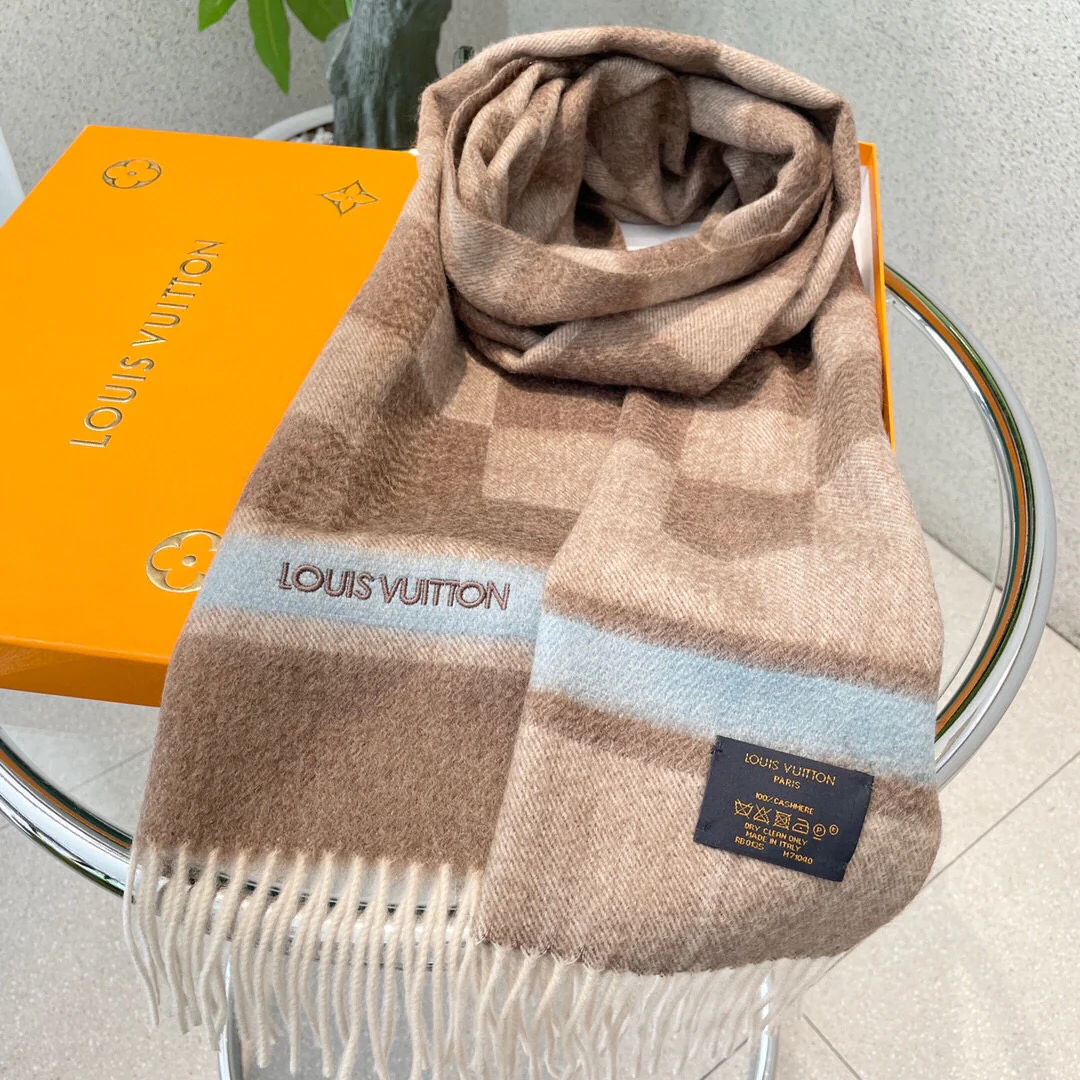 Шарф LV из чистого кашемира - 180 см - 32 см - абрикосовый