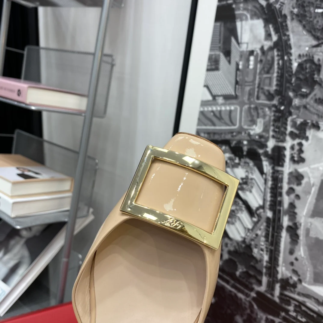 RV - Плоская подошва, открытый квадратный носок - Телесно-розовый