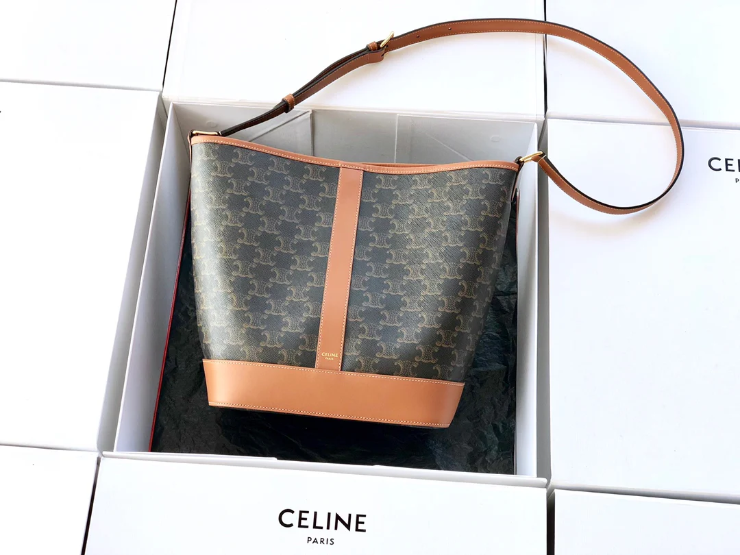 Сумка-ведро Celine-Triomphe среднего размера из холста