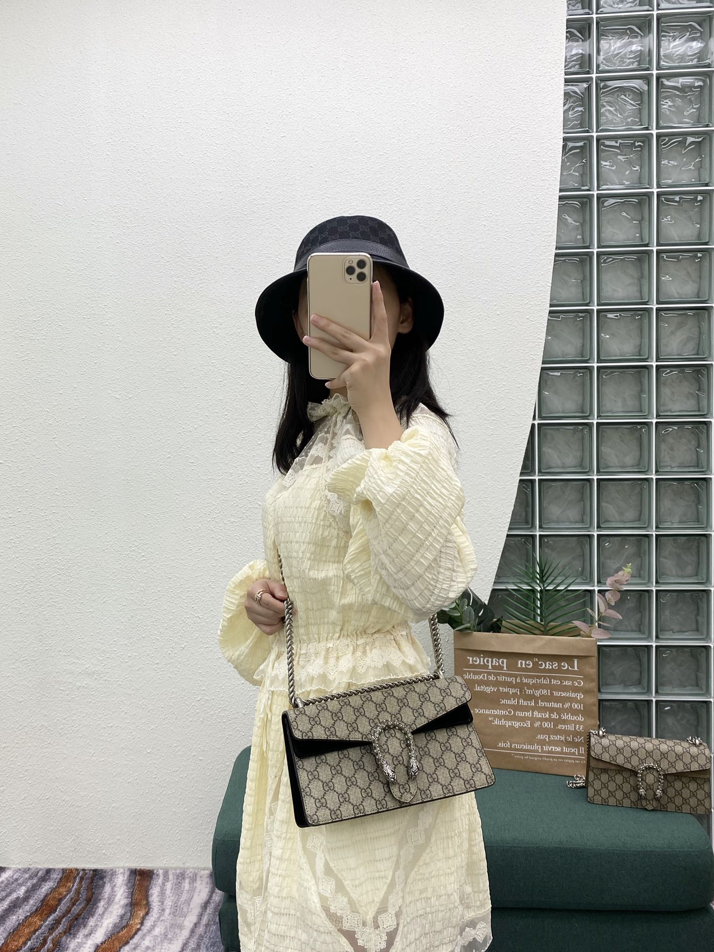 Сумка Gucci Dionysus - Монограммная канва, черная - 25 см x 7 см x 14 см