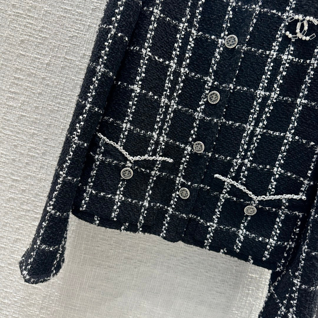 Chanel - 2403-24 Новинка ранней весны: Элитный твидовый жакет в черно-белую клетку
