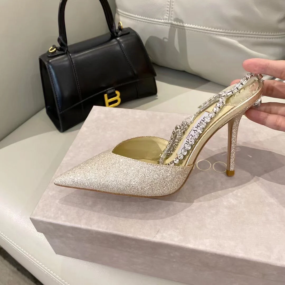 Jimmy - Цепочка с крестом и стразами - Туфли на высоком каблуке - Серебристо-белые