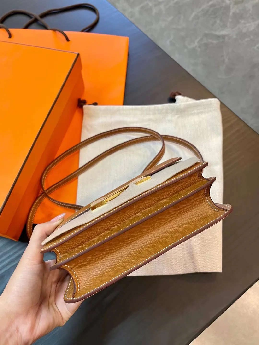 Hermes Constance 19 Epsom Mini Golden Brown Gold Buckle