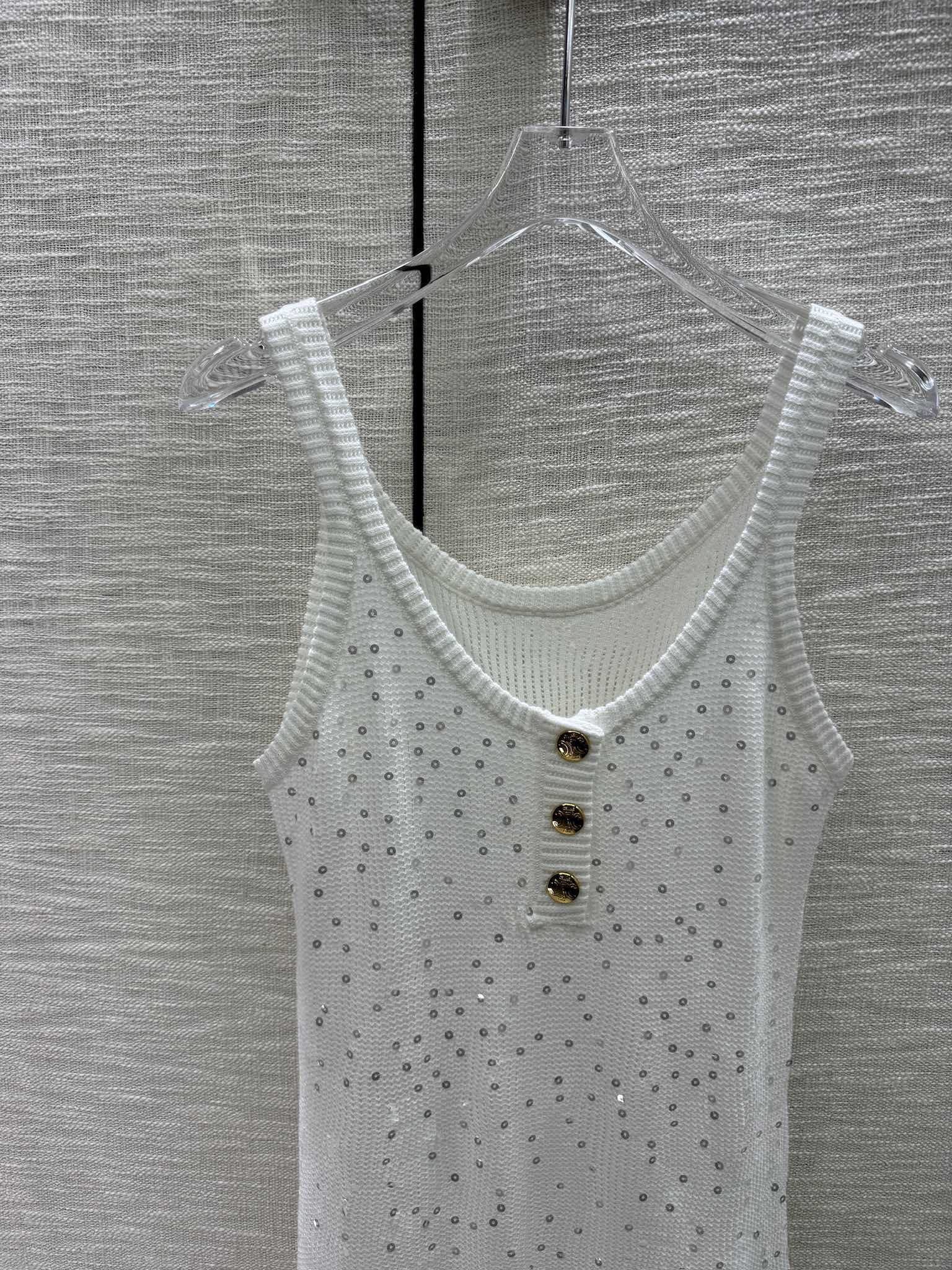 Вязаное платье-жилет Celine 2404 с пайетками - белое