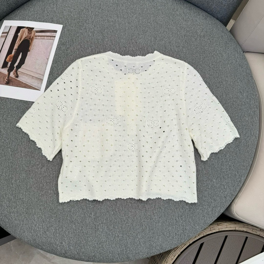 Chanel 2403 Весна/Лето Новинка Ажурный вязаный топ крючком - Свежий и чистый стиль Chanel - Белый