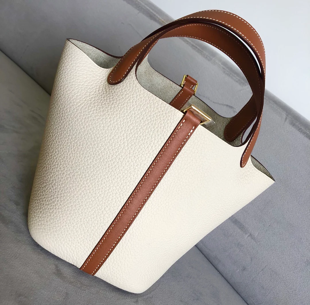 Часы Hermes Picotin 18tc Milkshake White с золотой и коричневой отделкой - золотая пряжка
