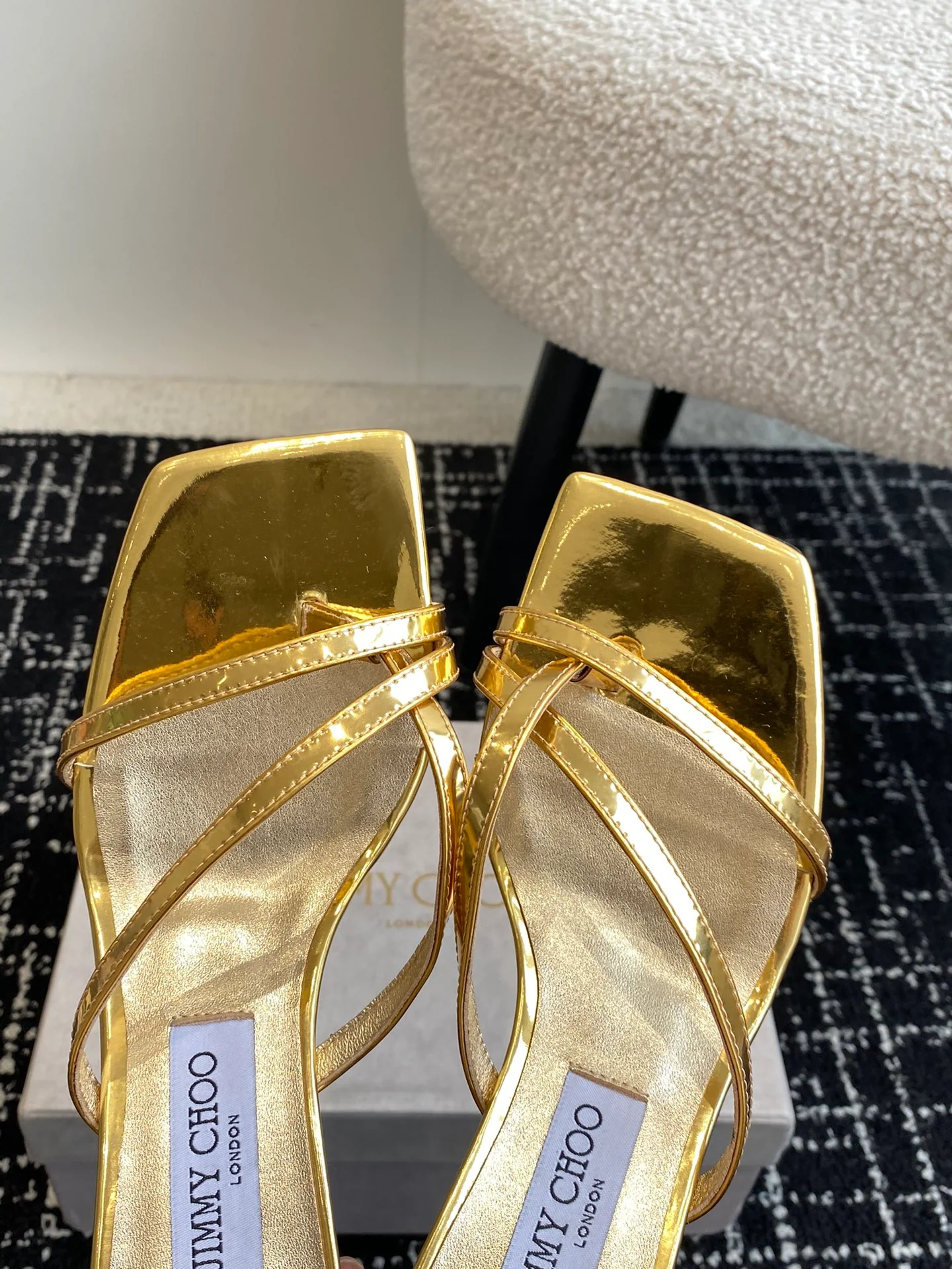 JC - Туфли на каблуке в форме капли с квадратным носком, 2024 год - золотистые