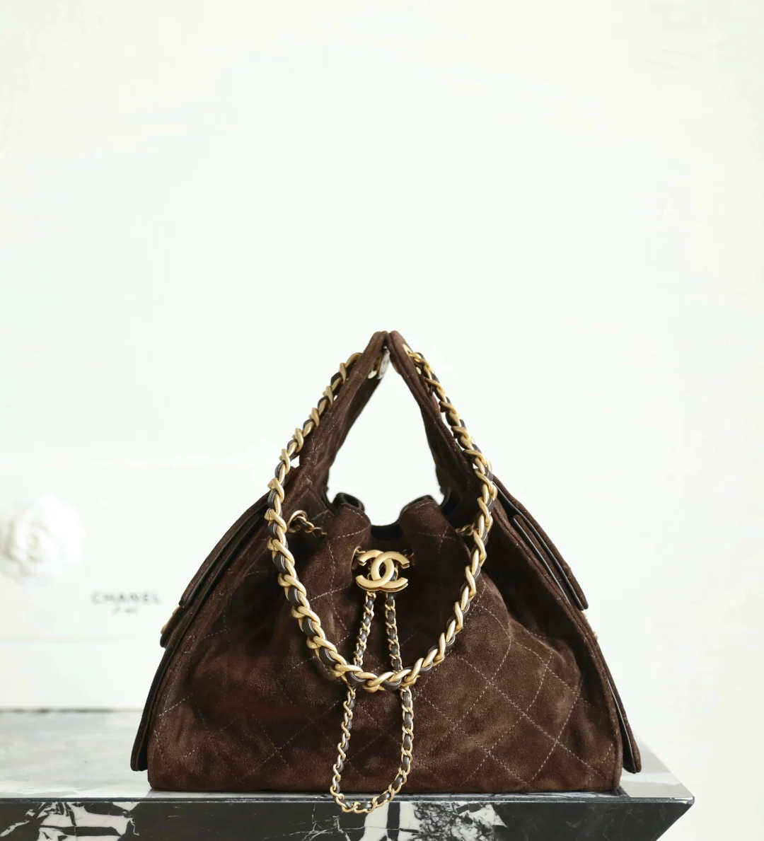 Chanel 25k Hippie Hobo Chocolate Small Vintage Gold
