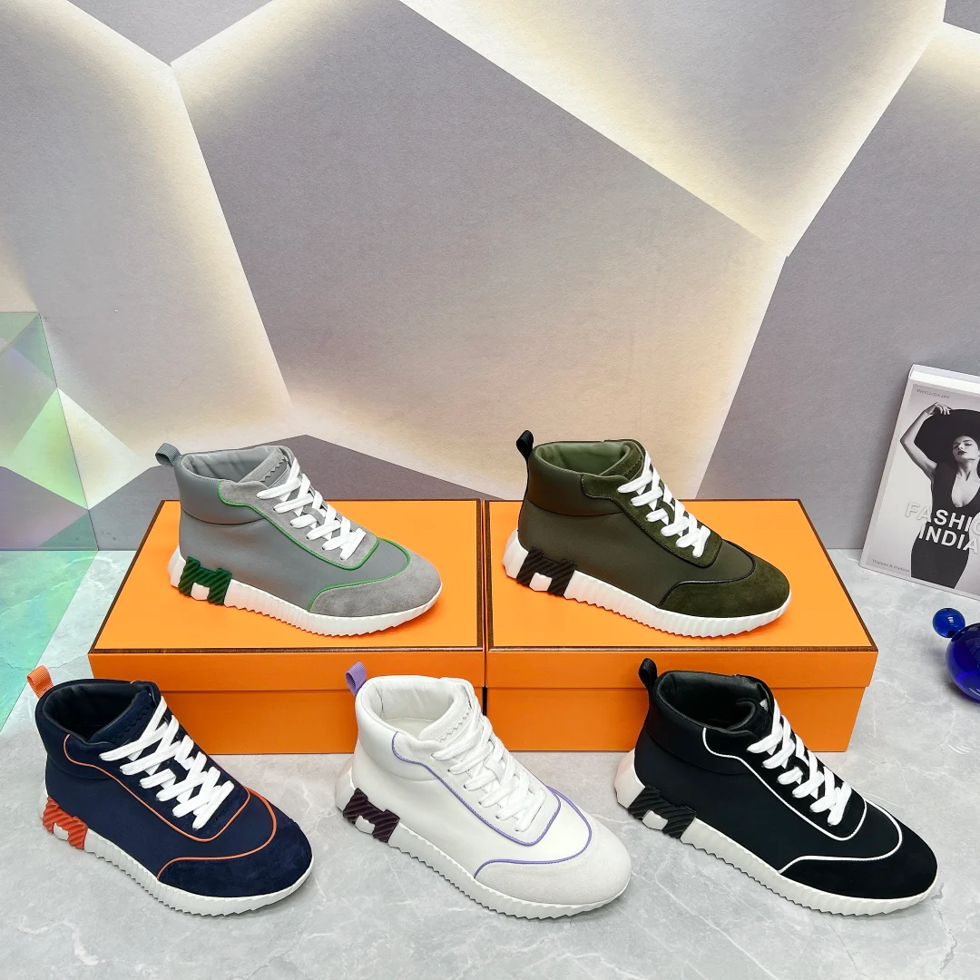 Новинка сезона весна/лето 2023 от Hermes - Высокие повседневные кроссовки - Унисекс - Черно-оранжевые